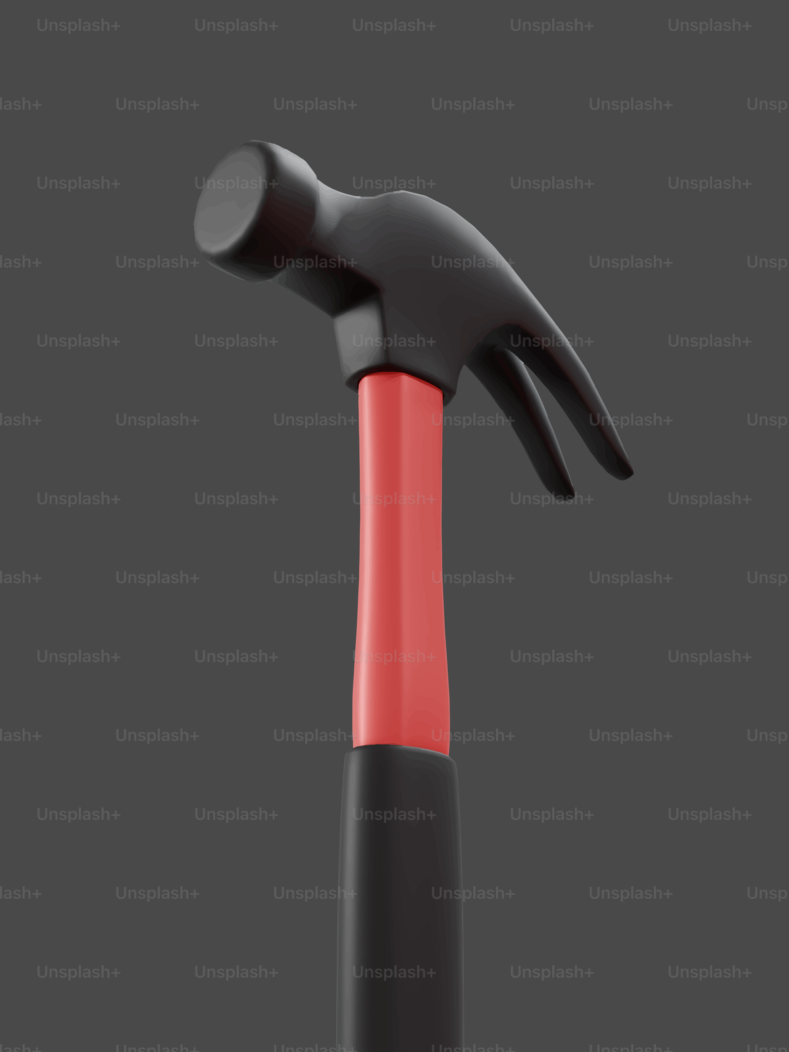 A black and red hammer tool on a gray background.