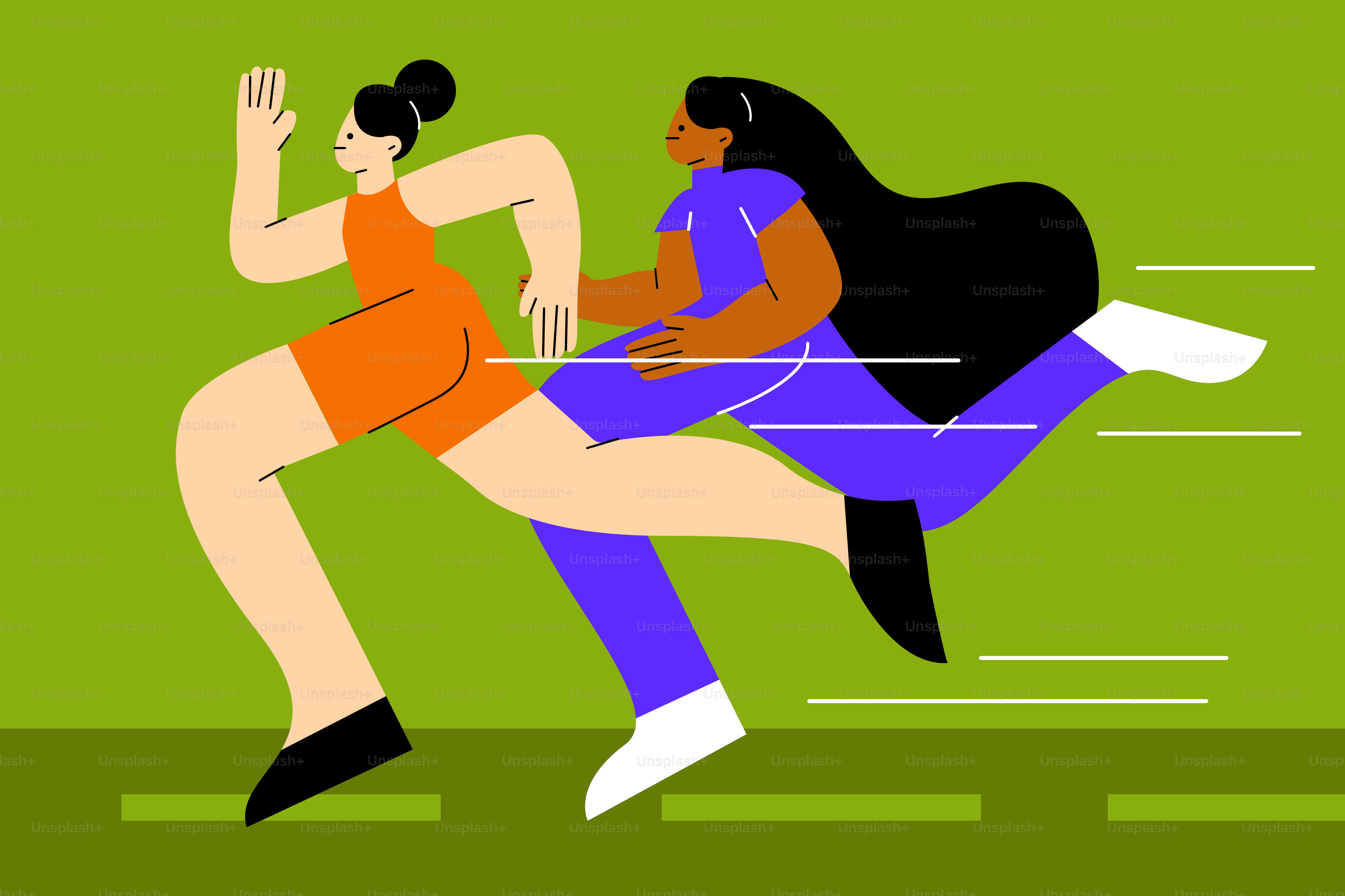 Two women running a race together