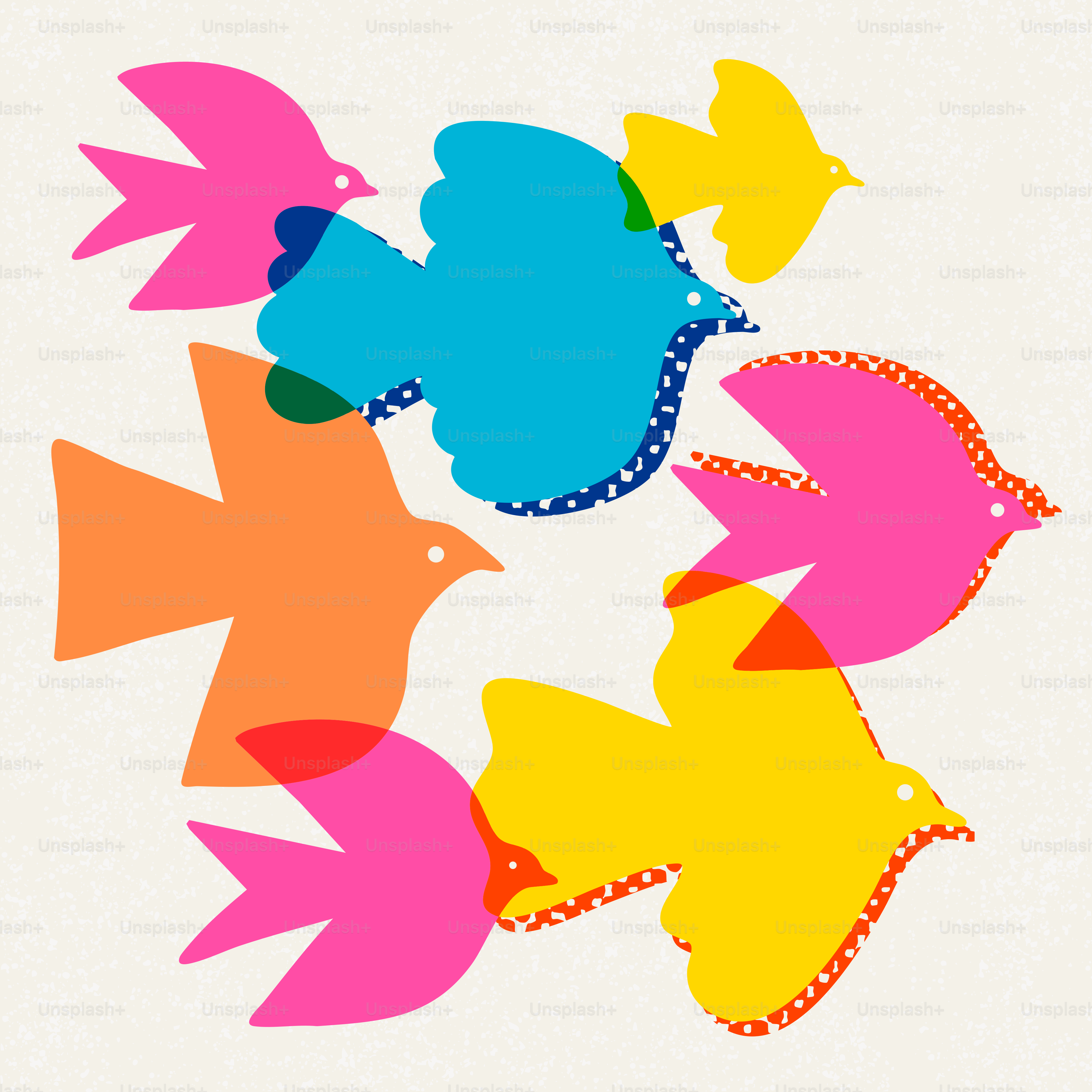 Bunte stilisierte Vögel, die im Kreis fliegen