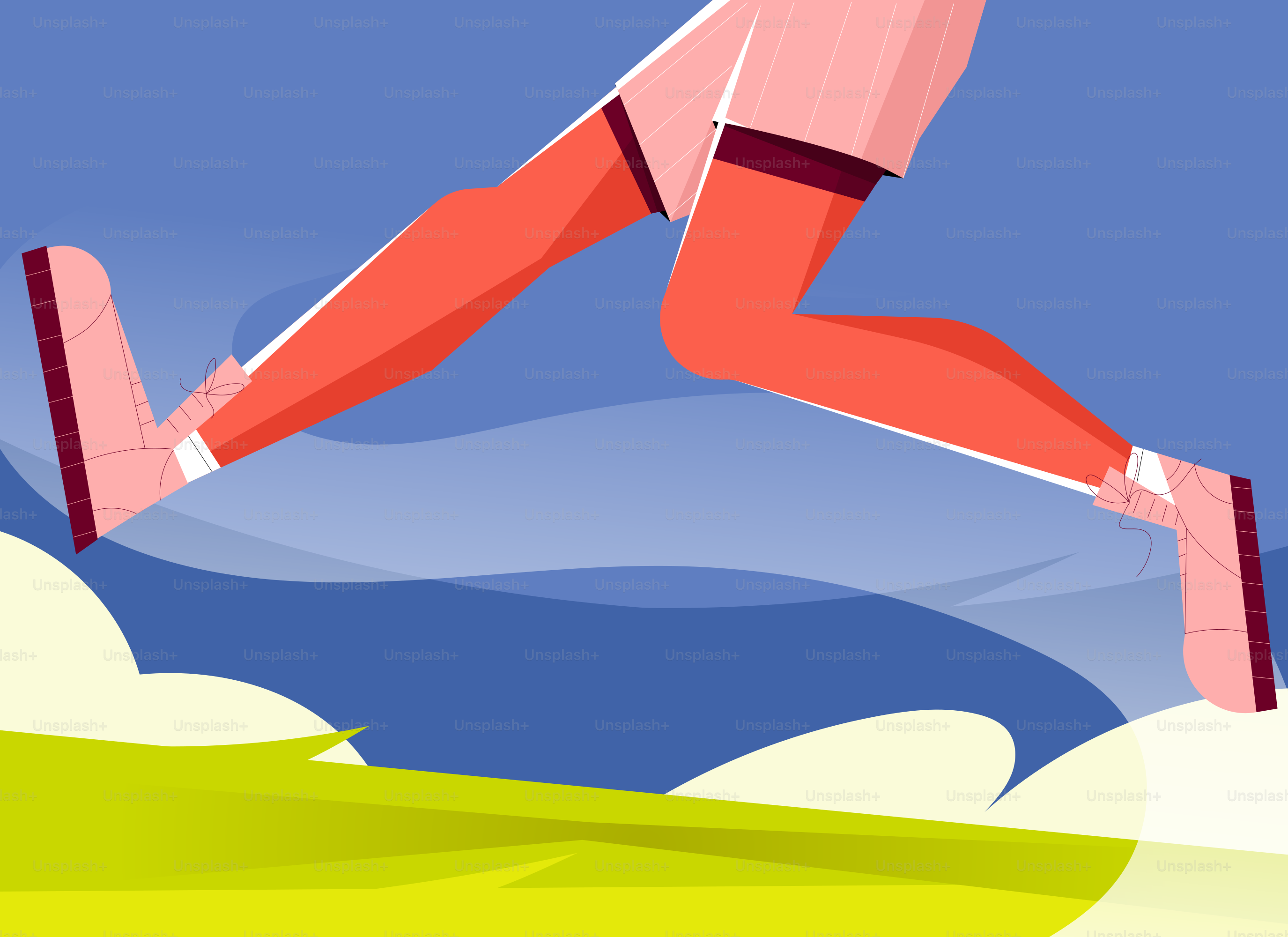 A runner's legs in motion against a blue sky.