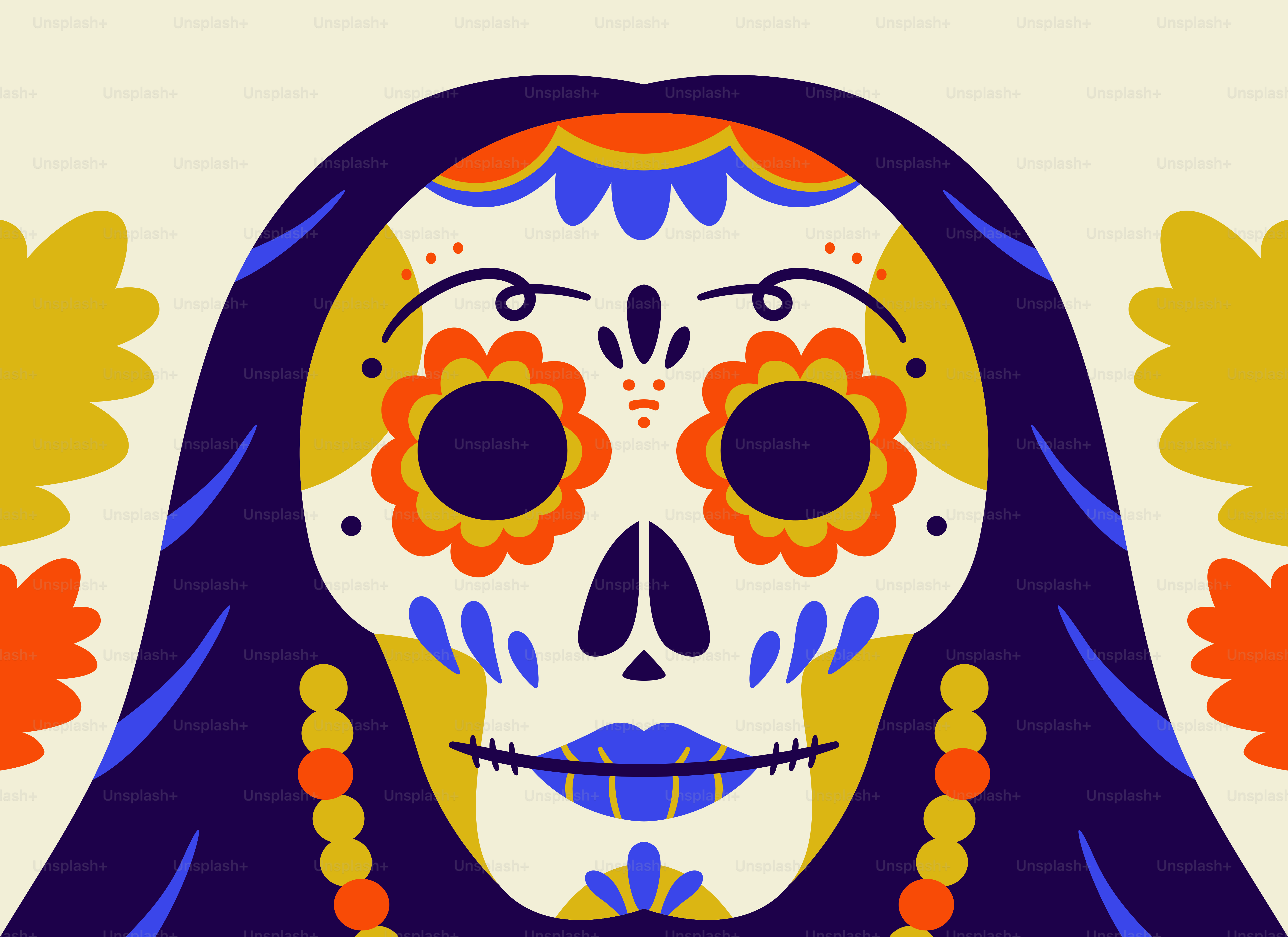 Day of the dead skull with floral patterns