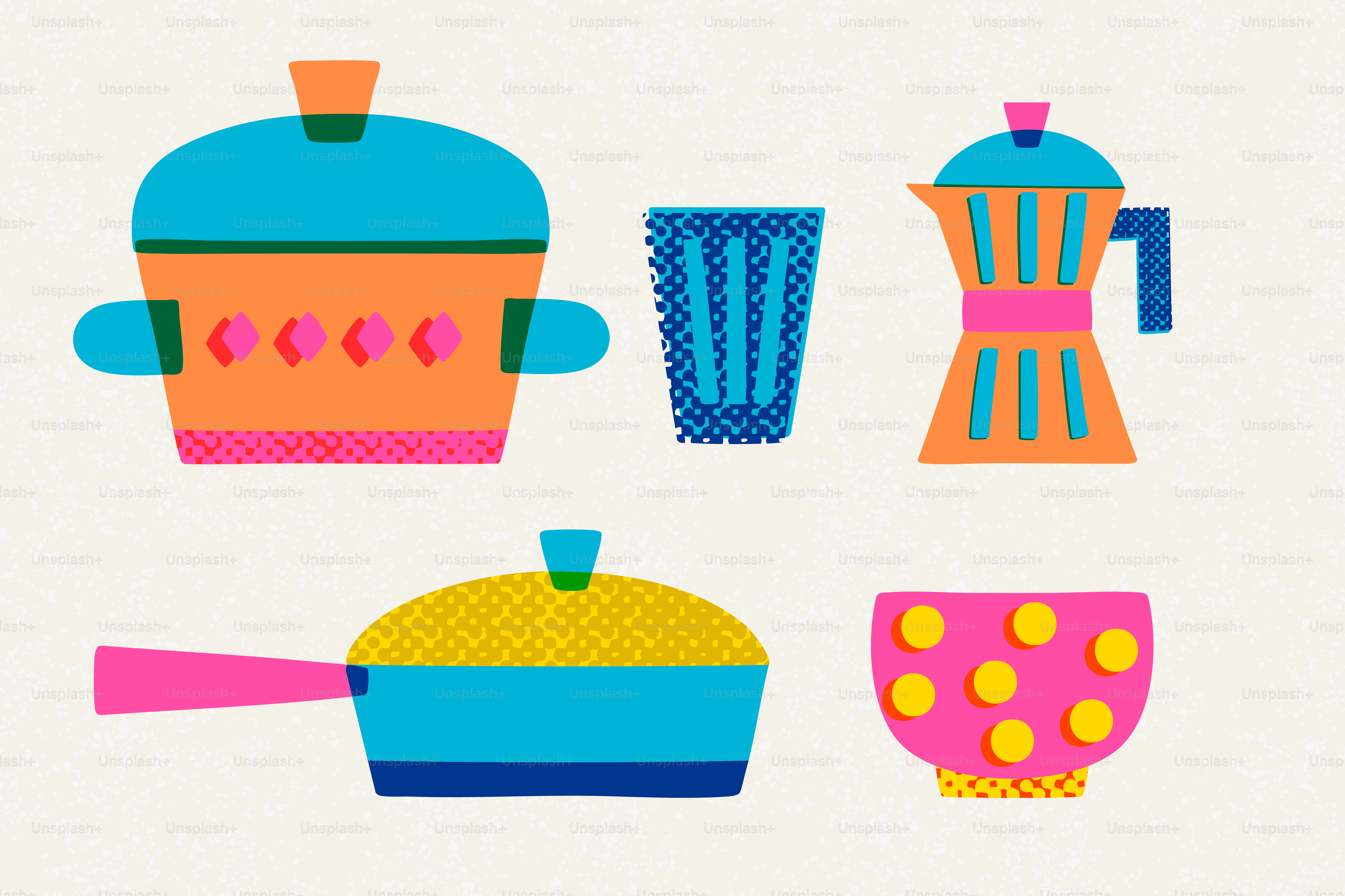 Colorful kitchenware on a light background