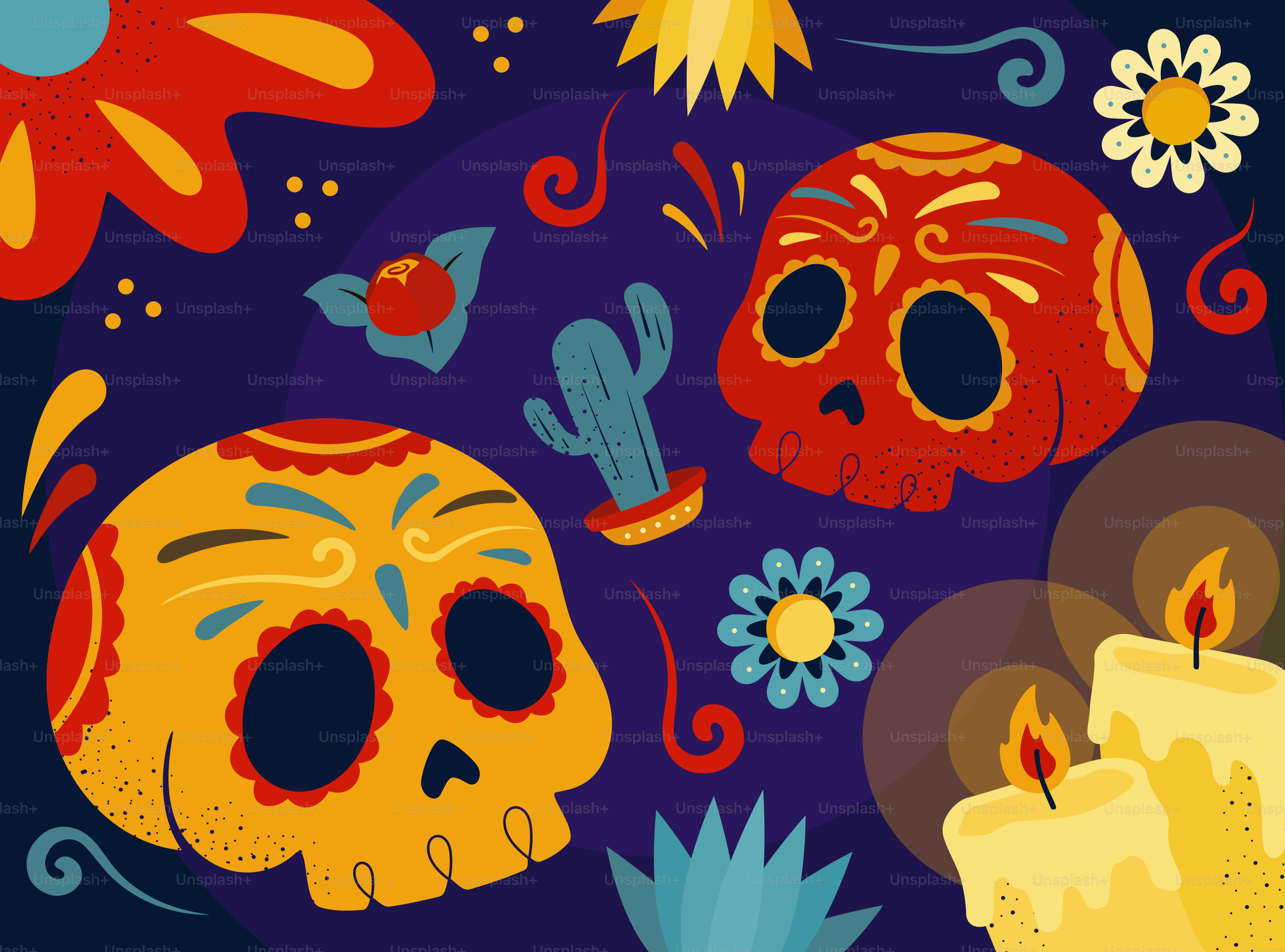 Teschi del giorno dei morti con candele e fiori vettoriale – Immagine di  Fiore su Unsplash, image size:3000x2222