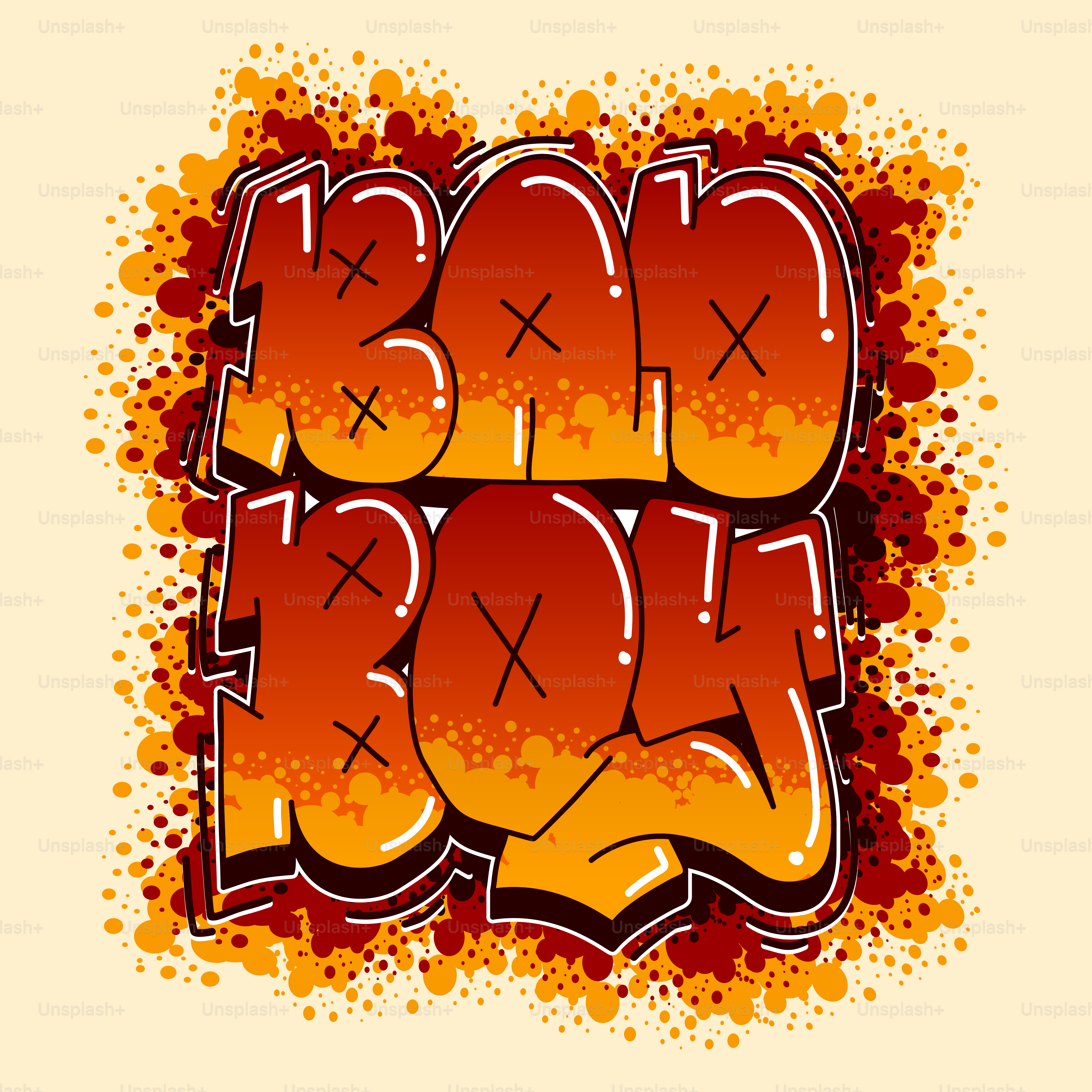 Art graffiti avec lettres orange et rouges
