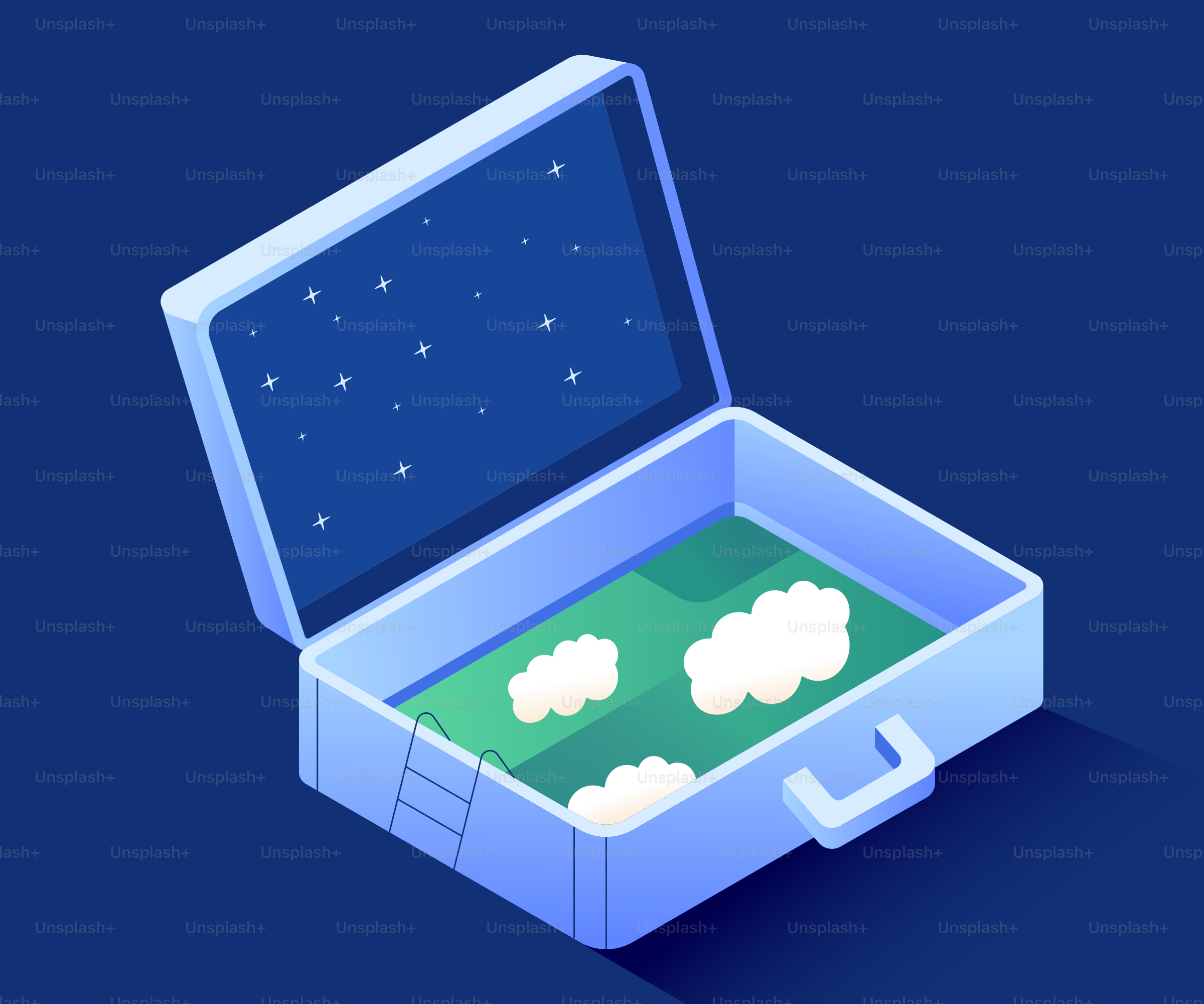 Open lunchbox with starry sky and clouds inside