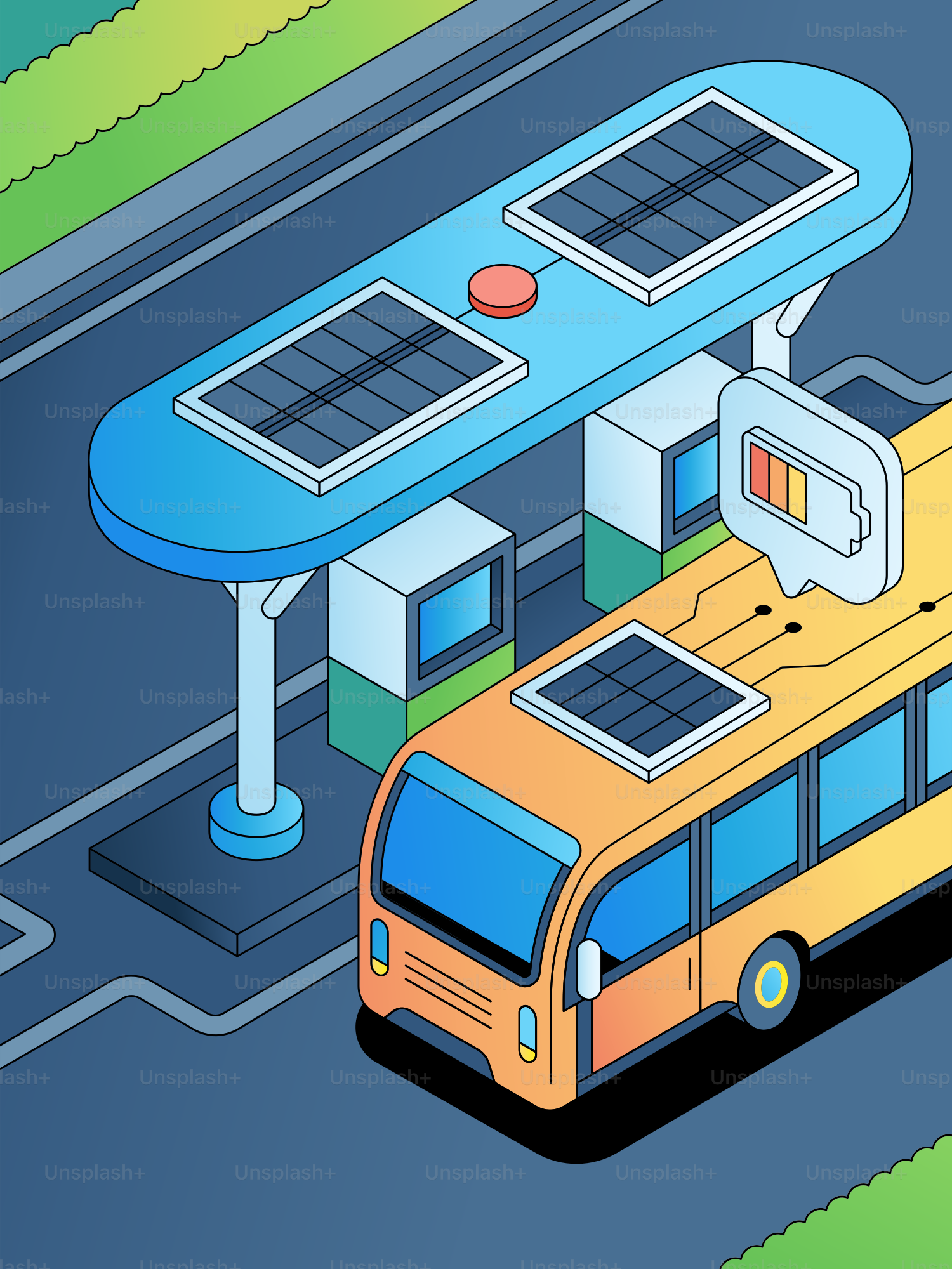 Electric bus charging at solar-powered station
