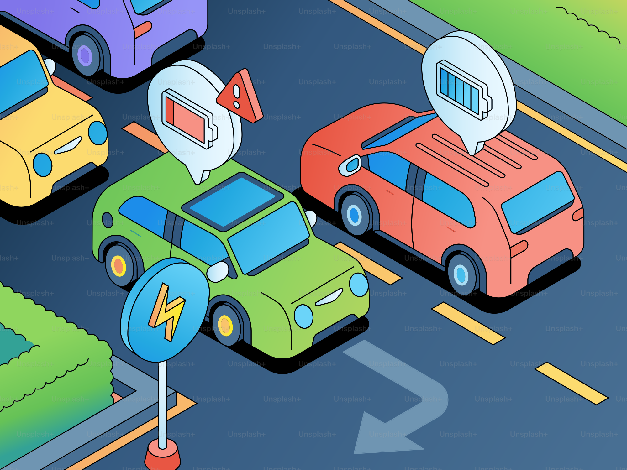 Electric cars charging on a city street.