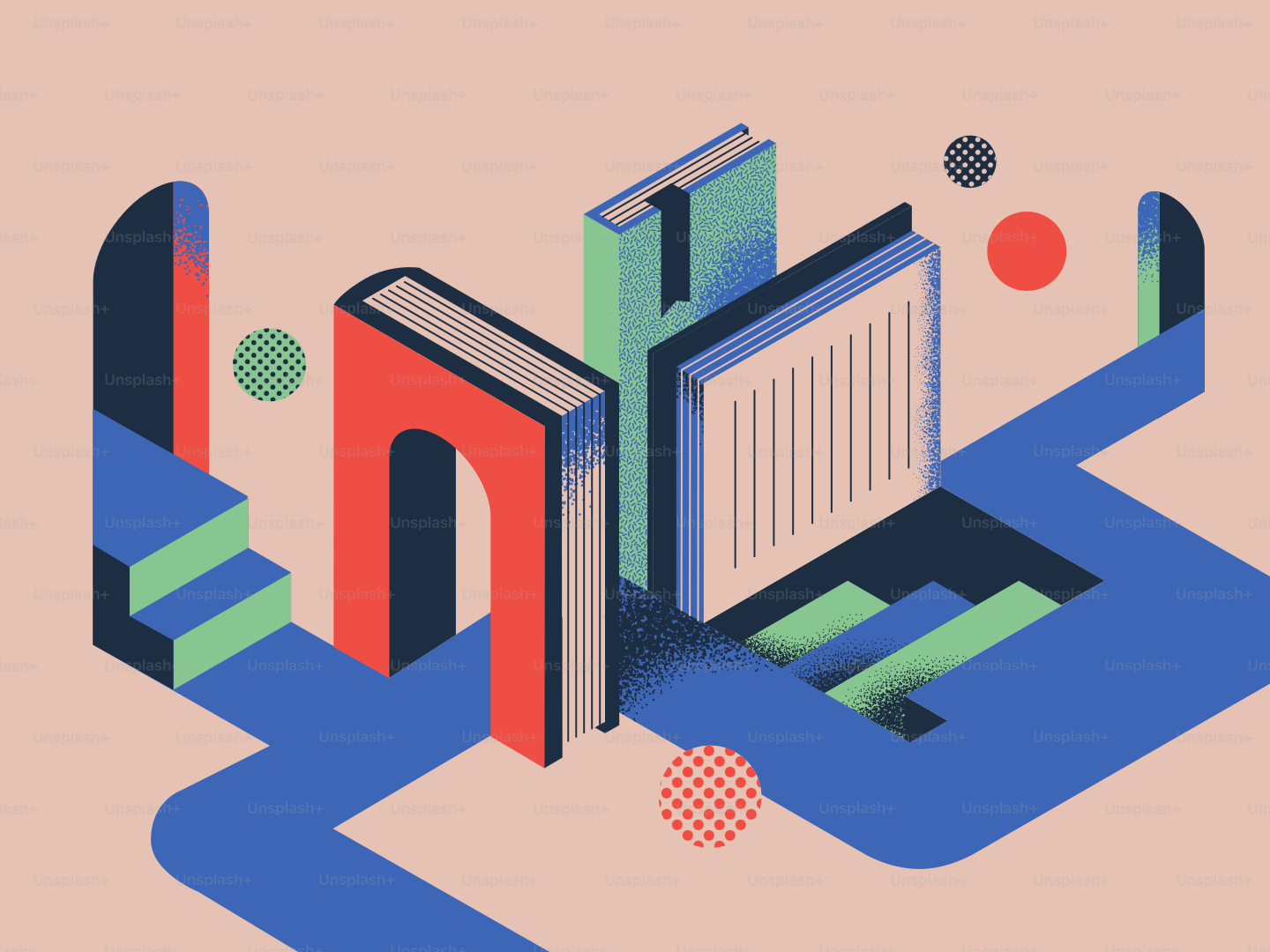 Abstract composition with books and geometric shapes. vector – Abstract ...
