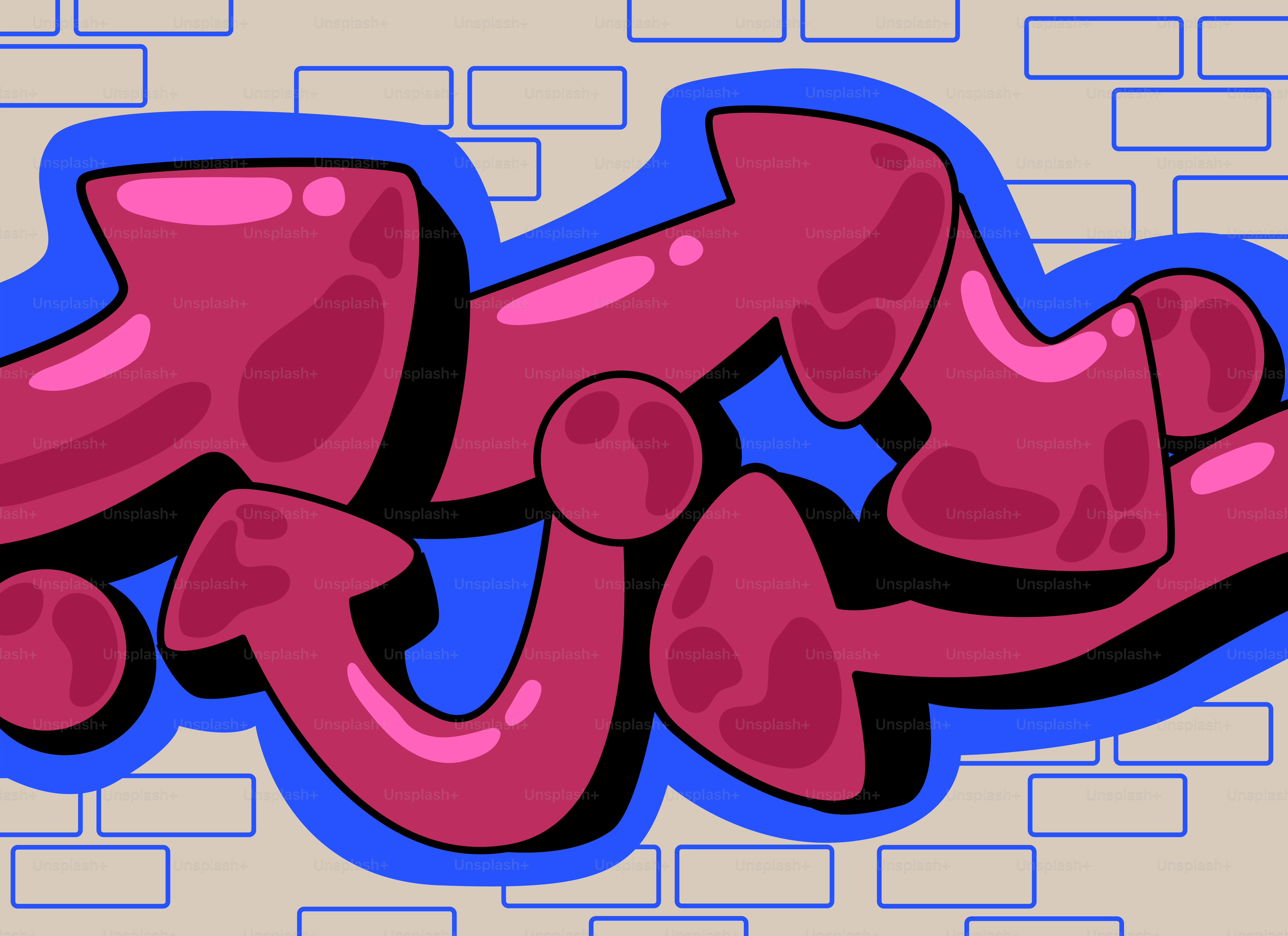 Arte de graffiti con letras rosas sobre una pared de ladrillo