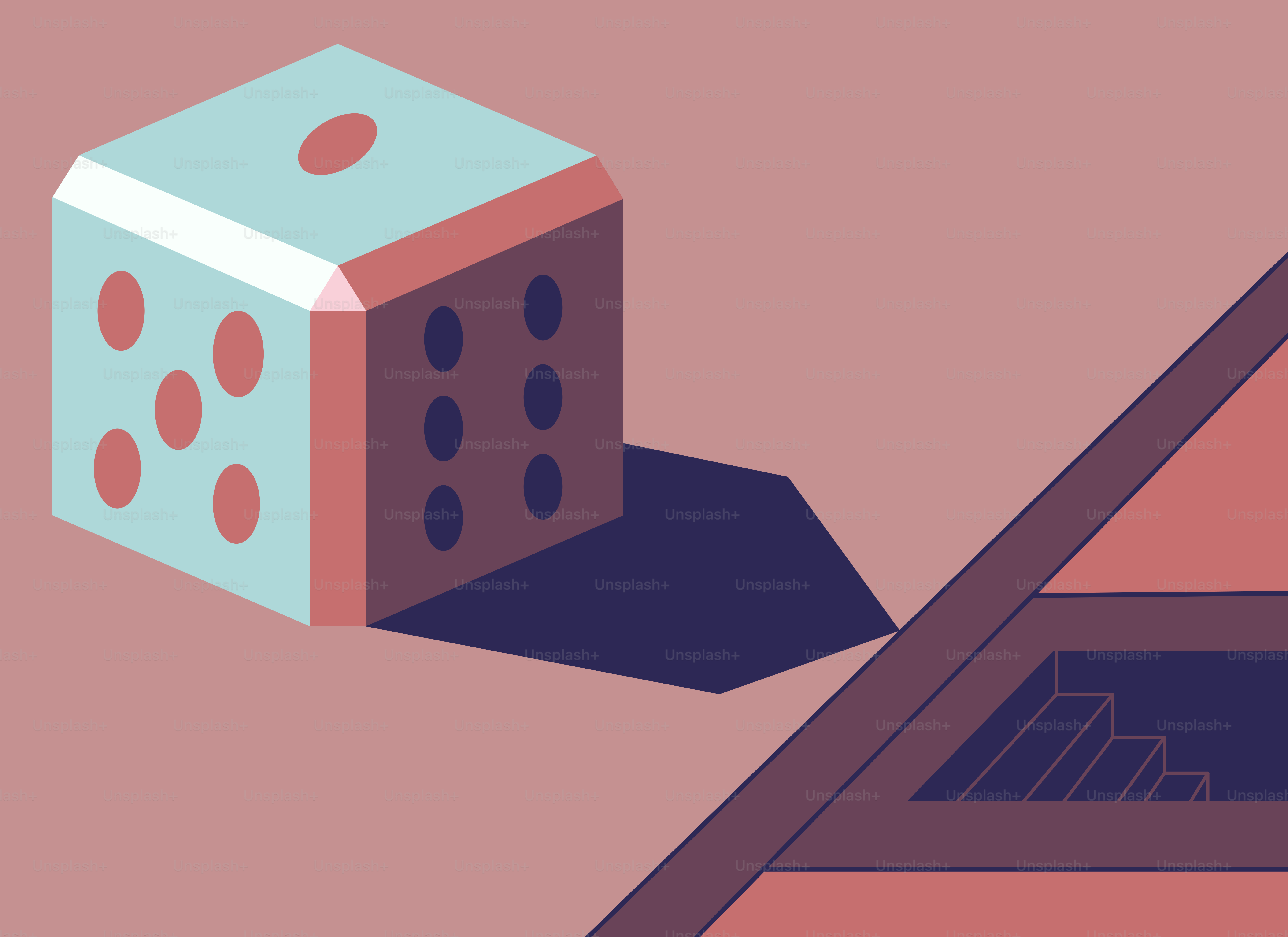 A light blue die casting a shadow on a surface.