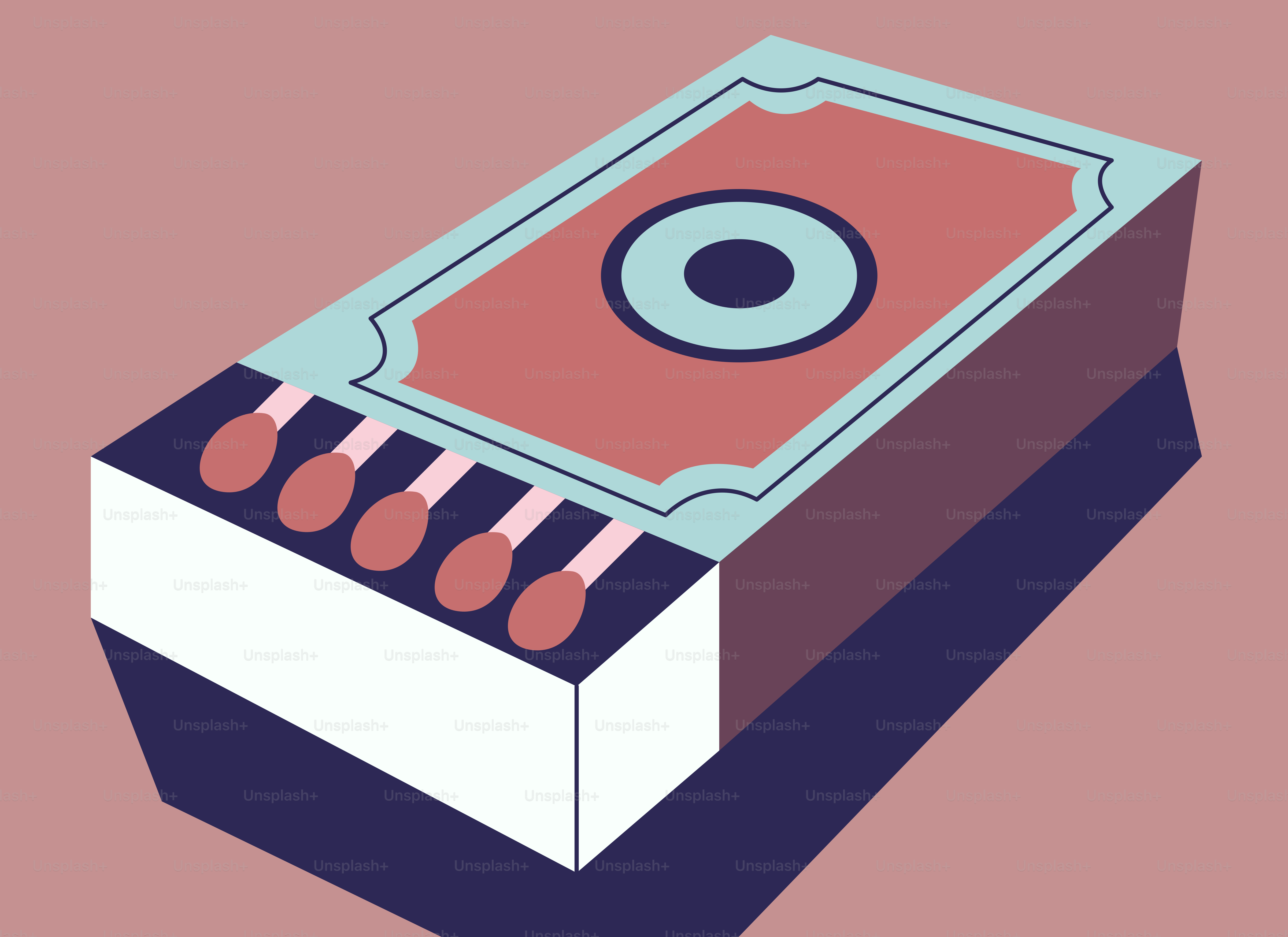 A box of matches with four matches visible.