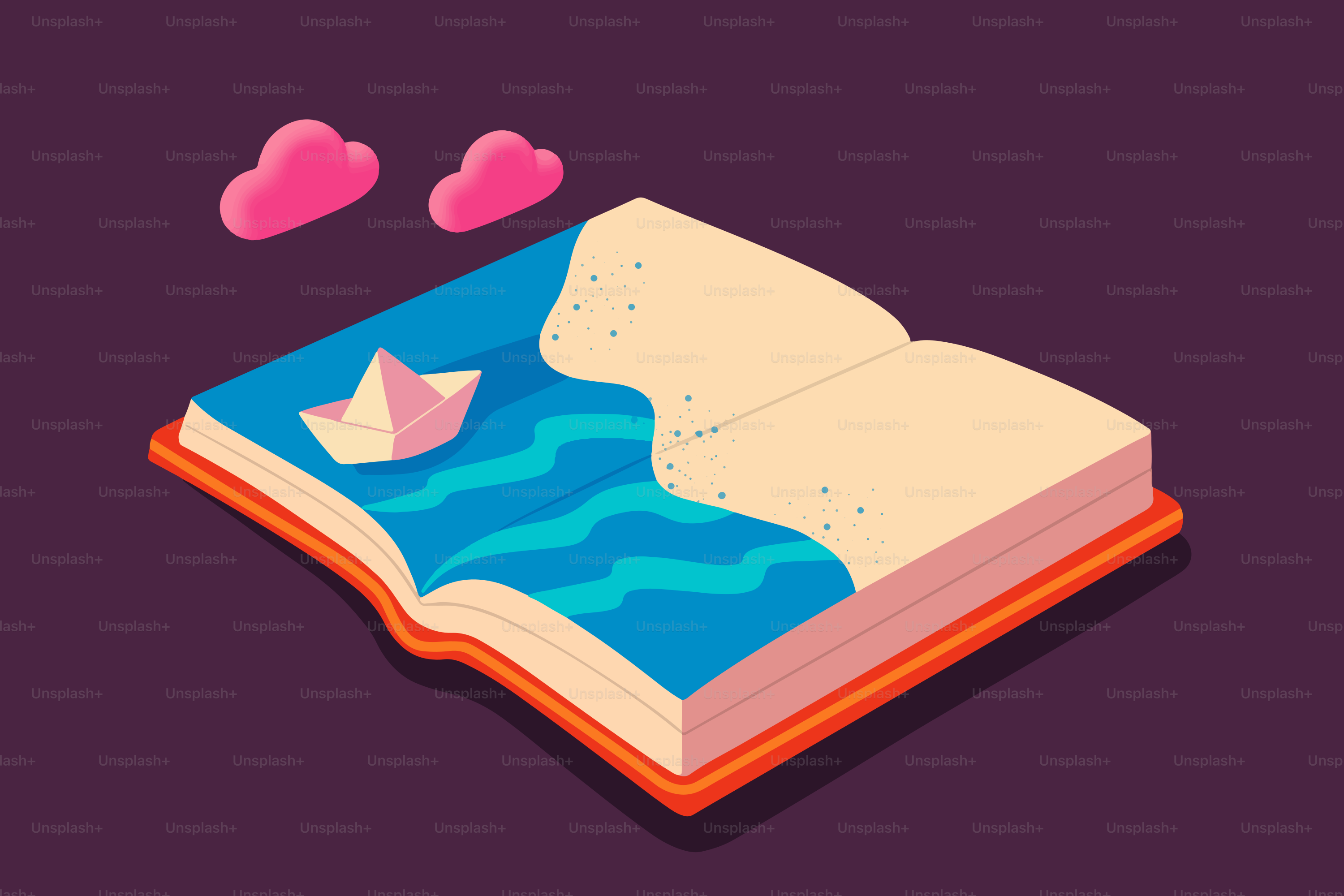 Open book with ocean and beach scene
