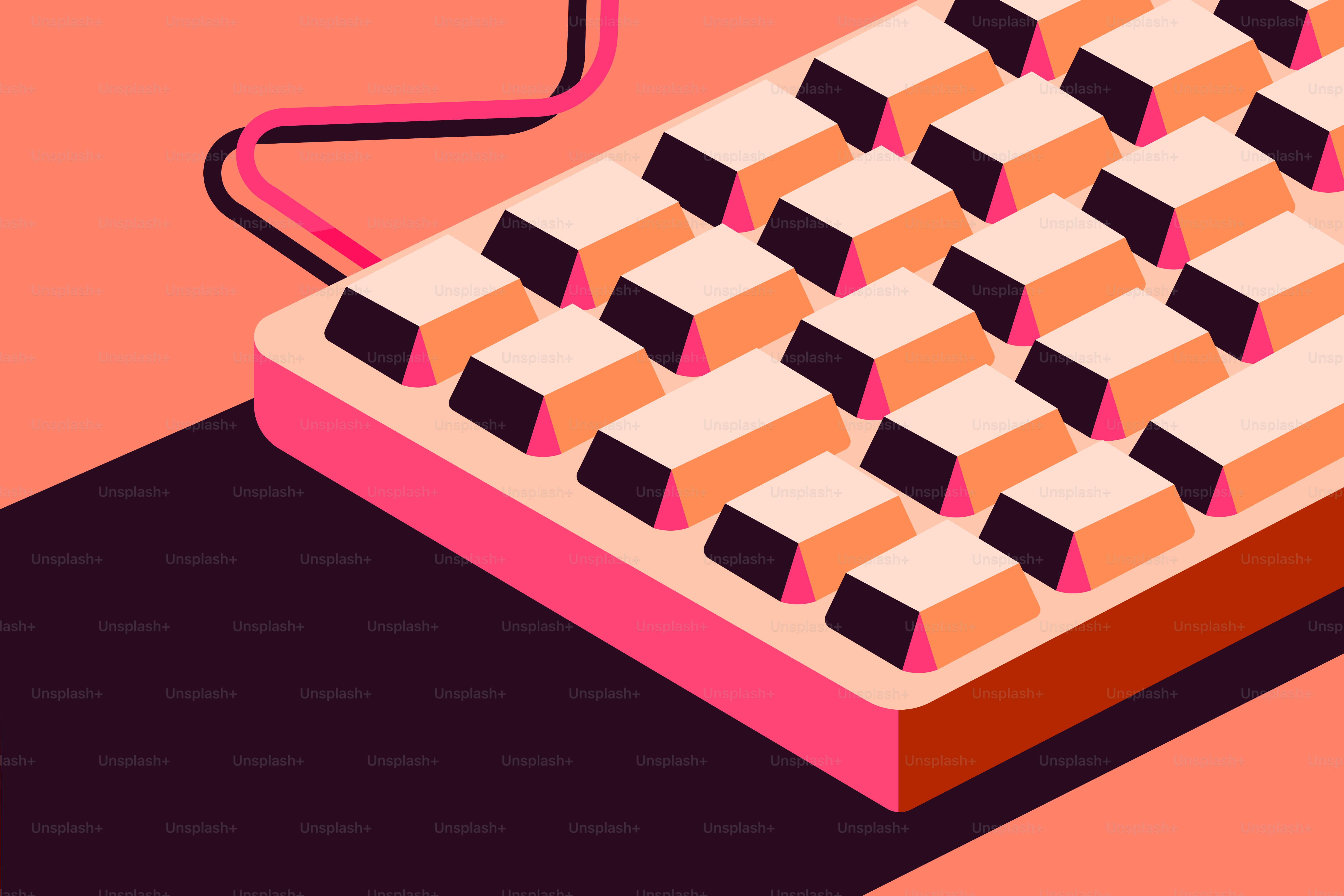 Retro-Tastatur mit Pink- und Orangetönen