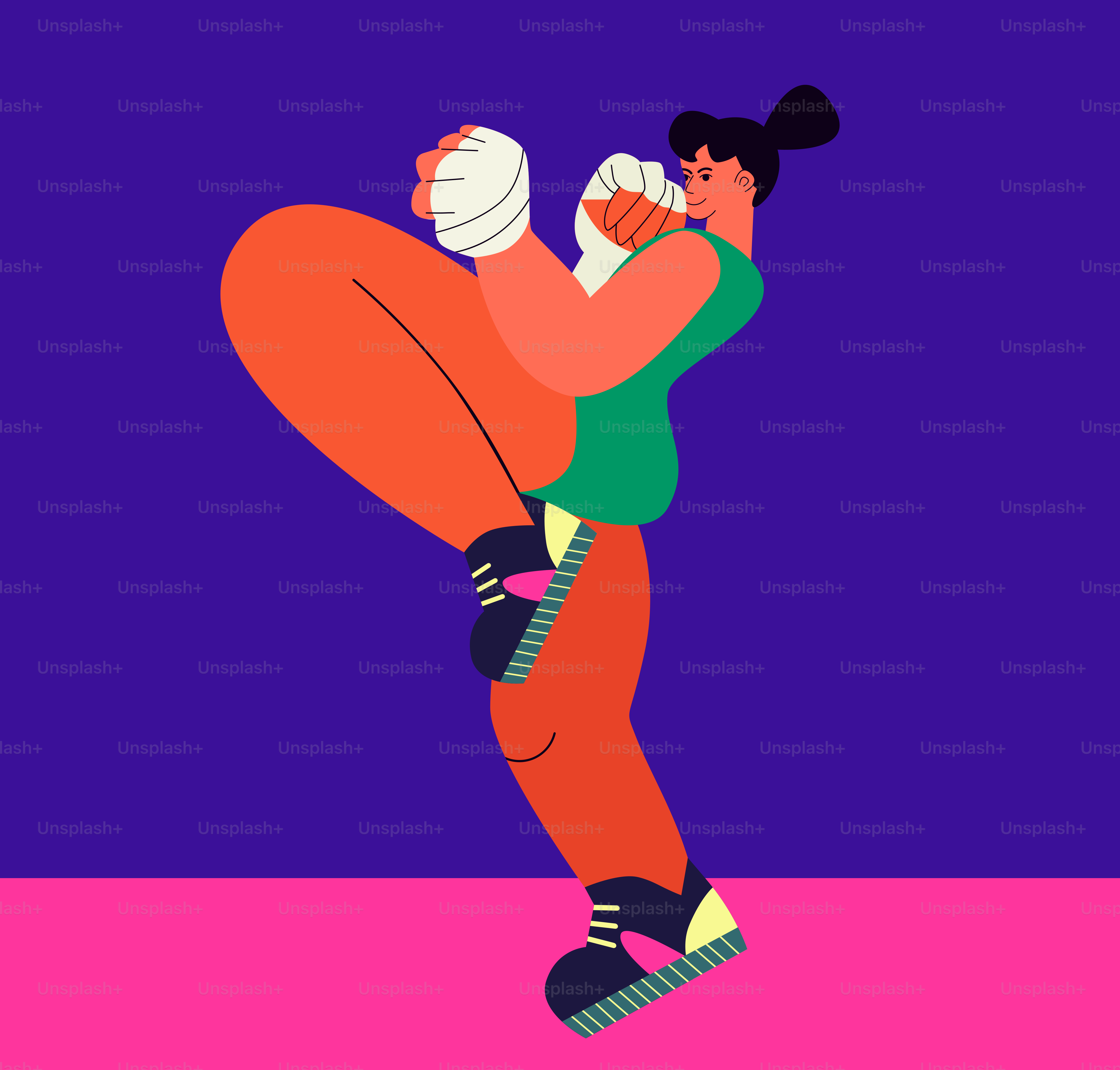 Femme en tenue de sport pratiquant un coup de pied martial.