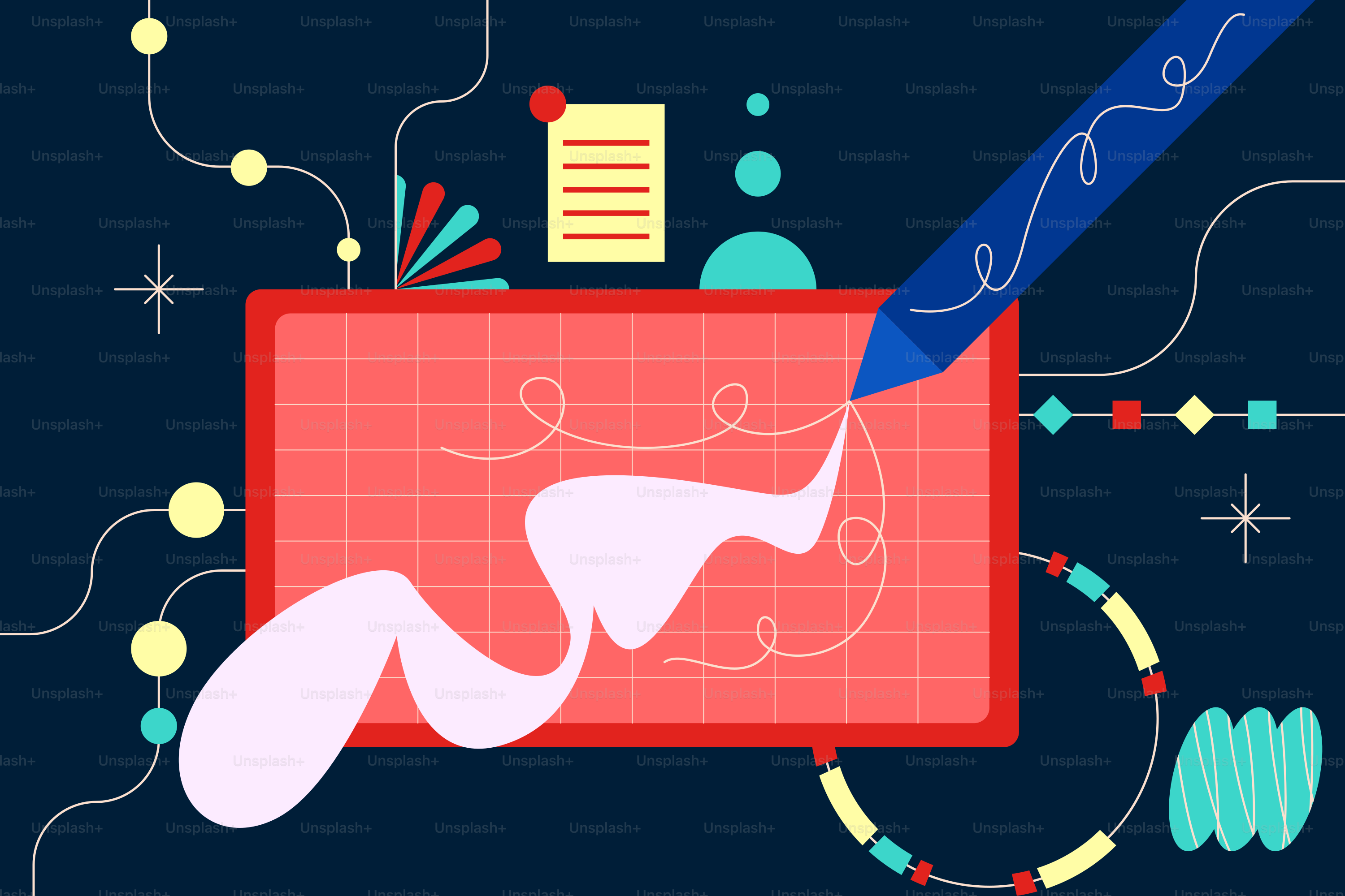 Stylized pen drawing on a digital tablet screen.