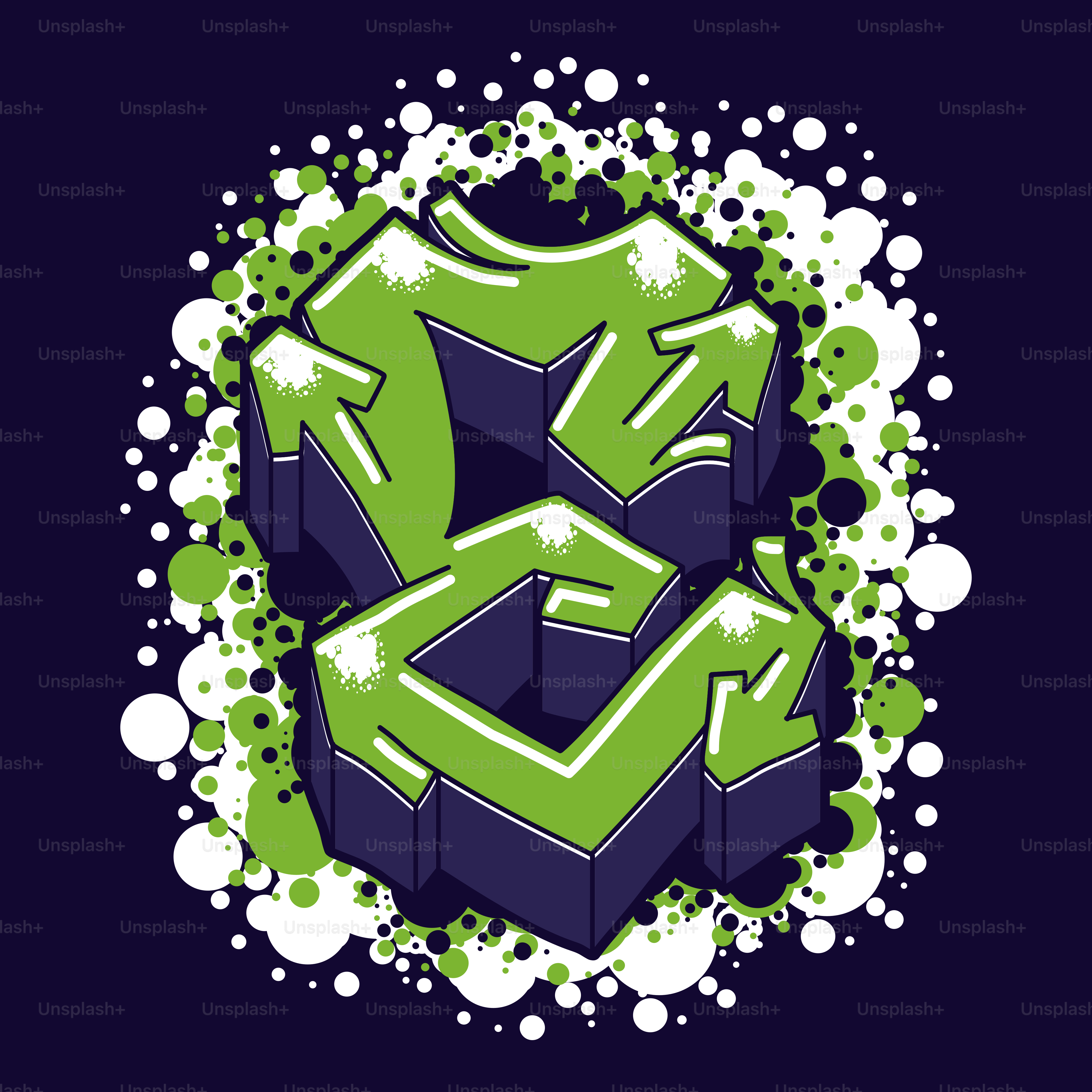 Graffiti letter with green and purple colors