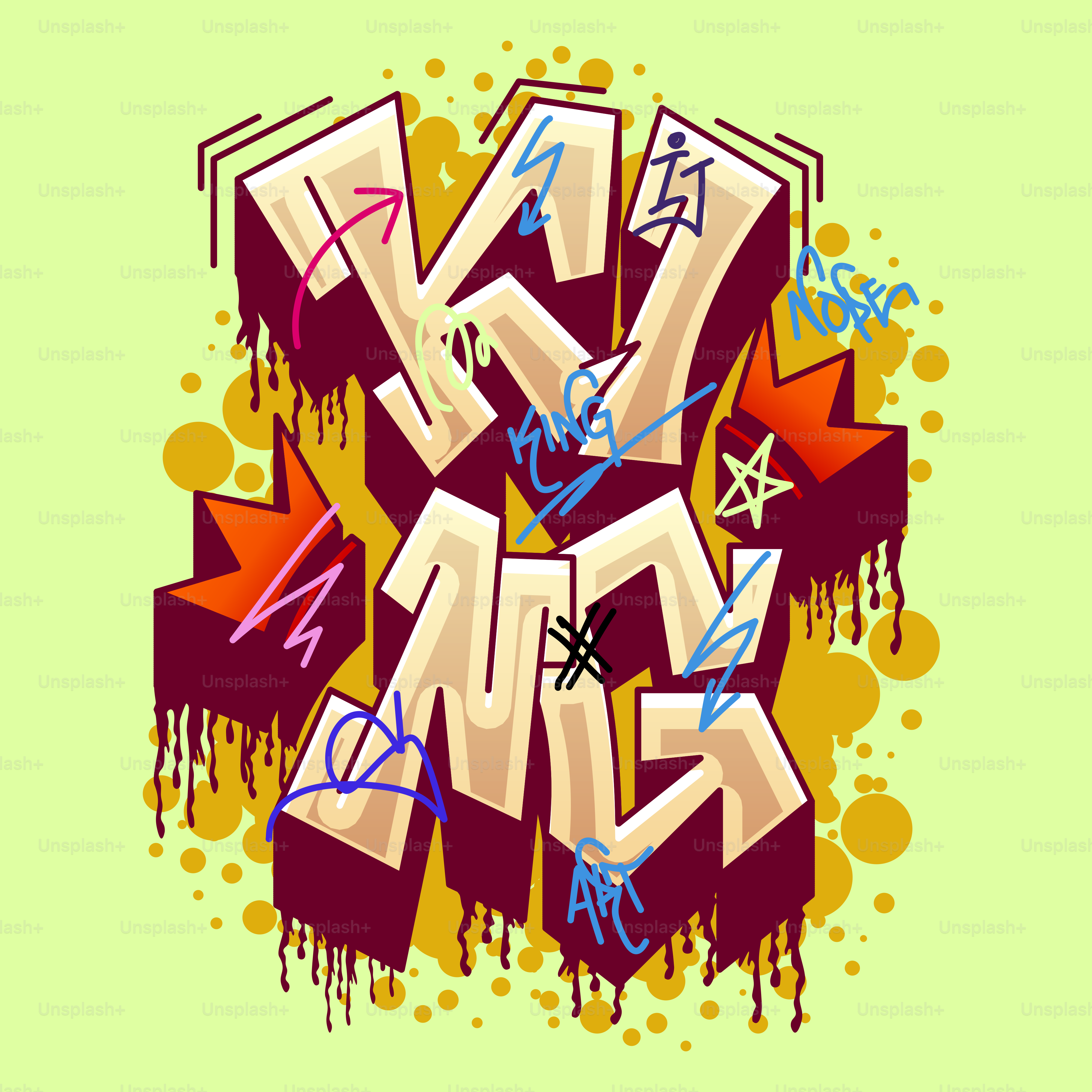 Graffiti art with bold letters and splatters