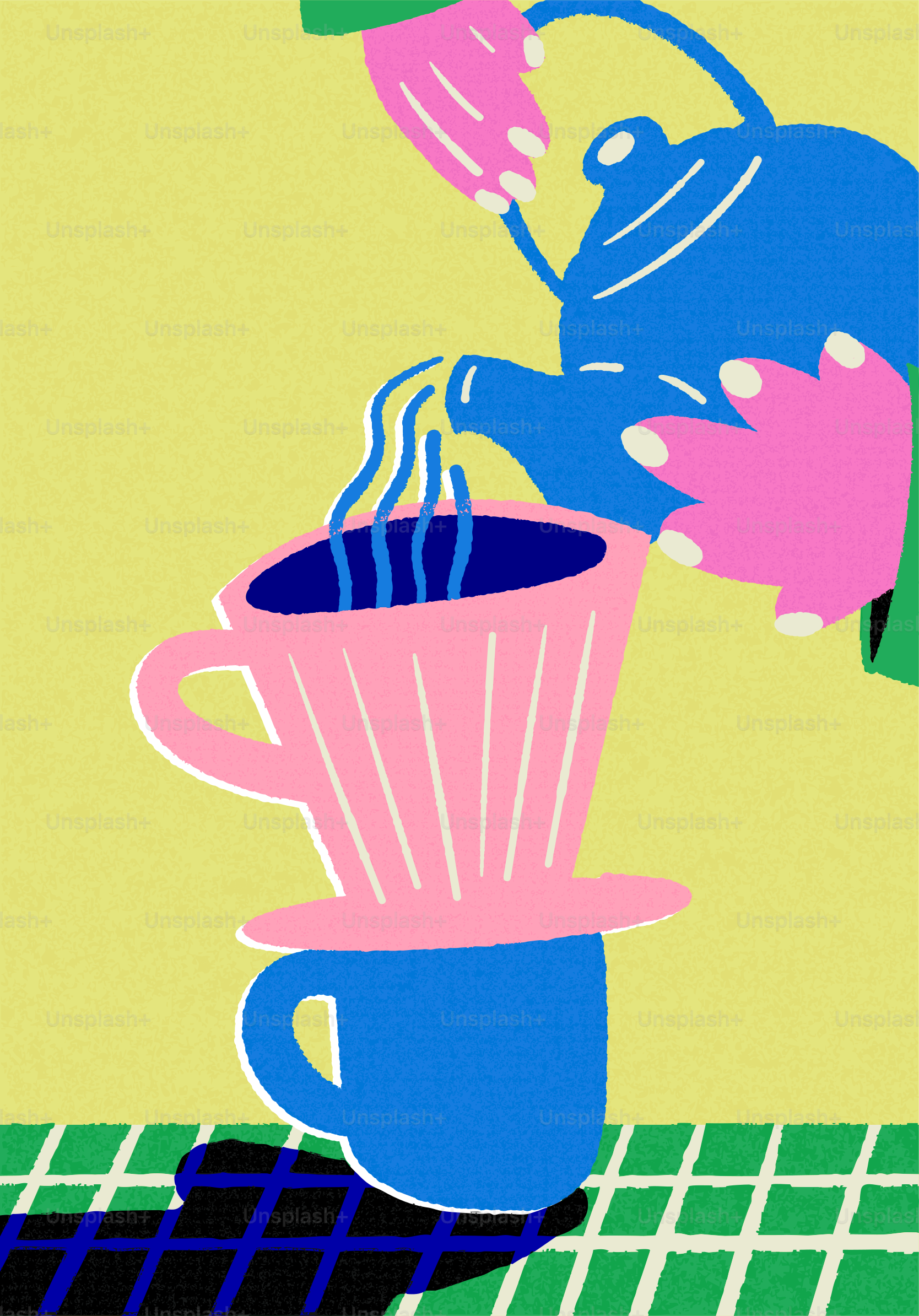 Pouring hot coffee into a pink pour-over cone.