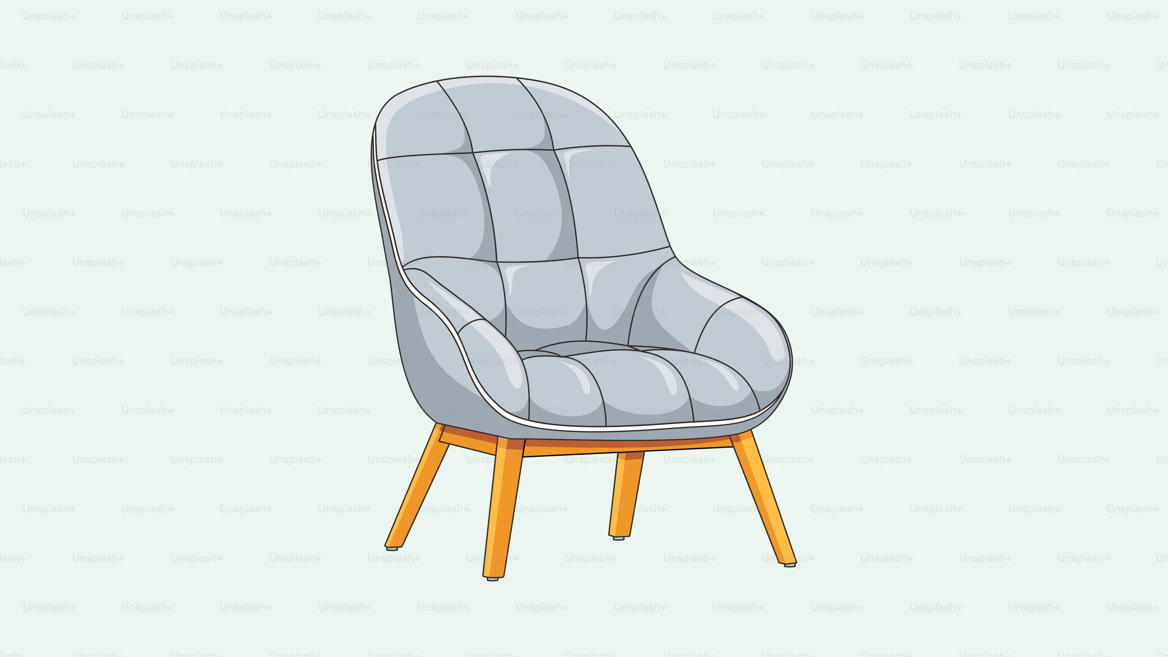 A modern gray armchair with wooden legs