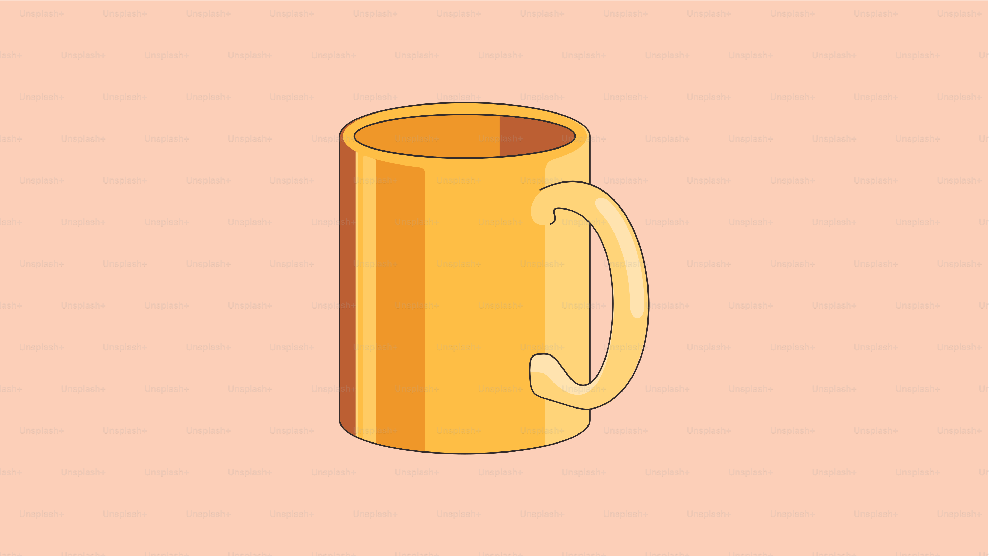 A yellow mug on a light orange background