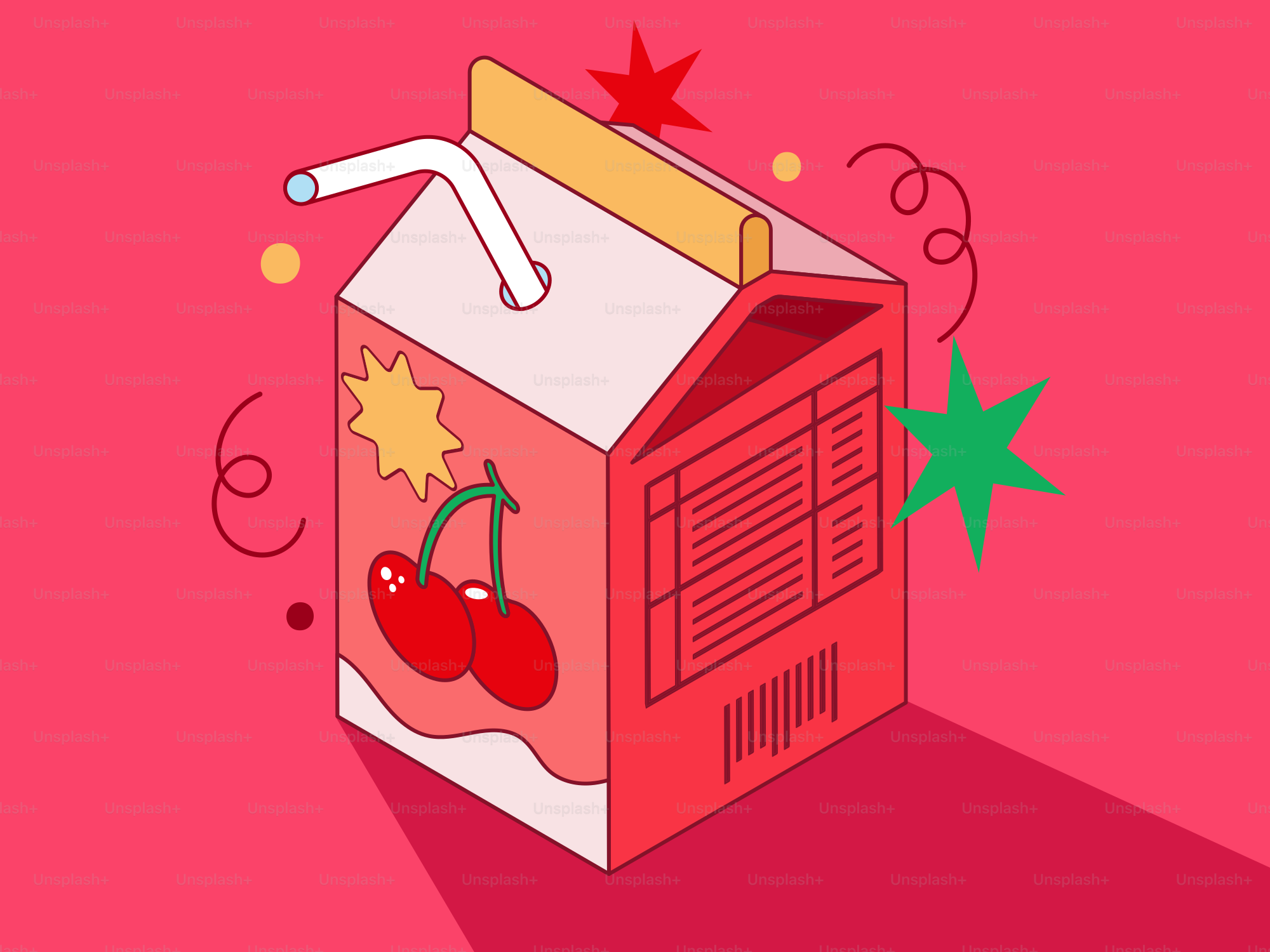 A stylized carton of cherry juice with a straw.