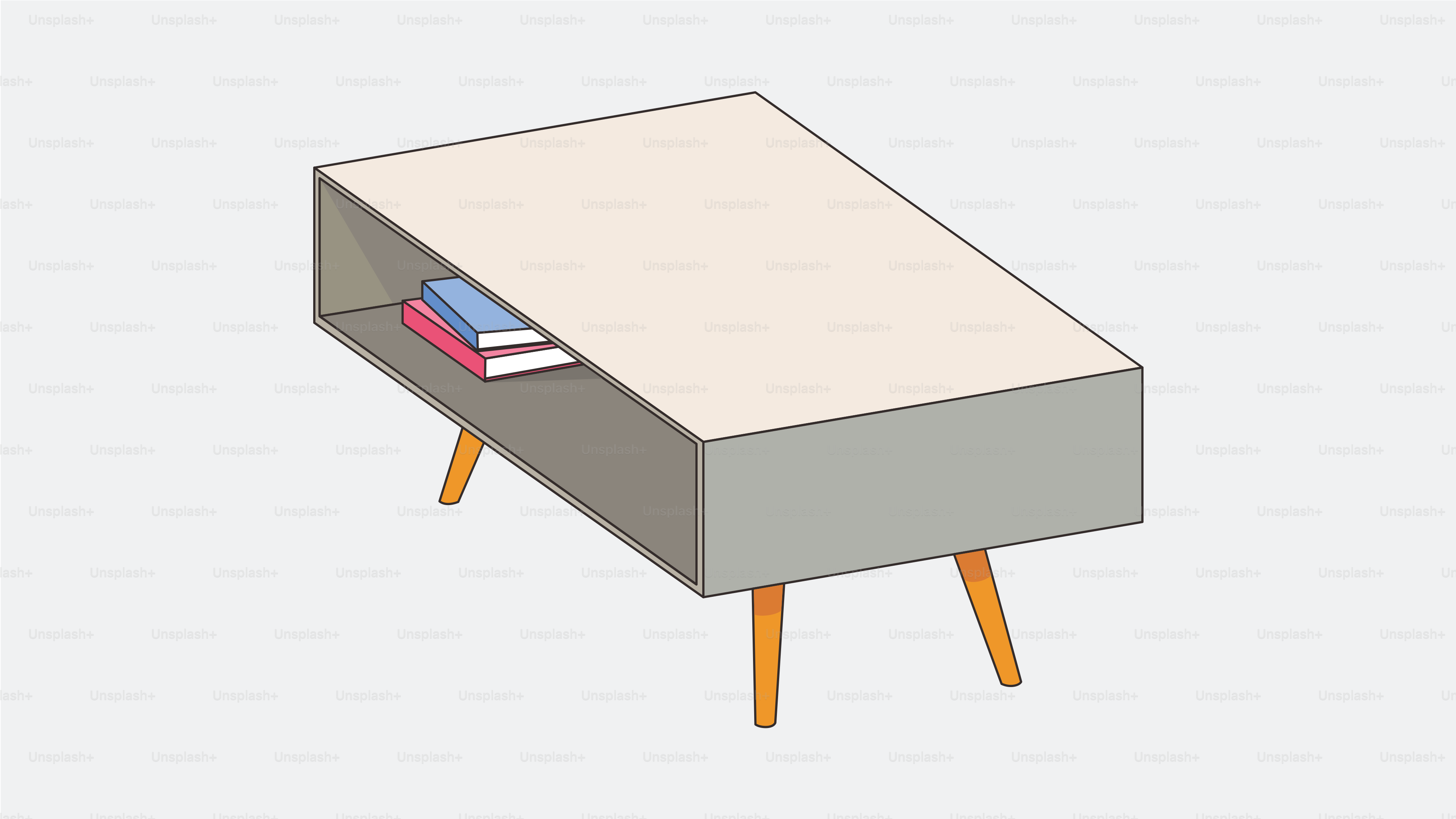 Table basse moderne avec livres sur l’étagère