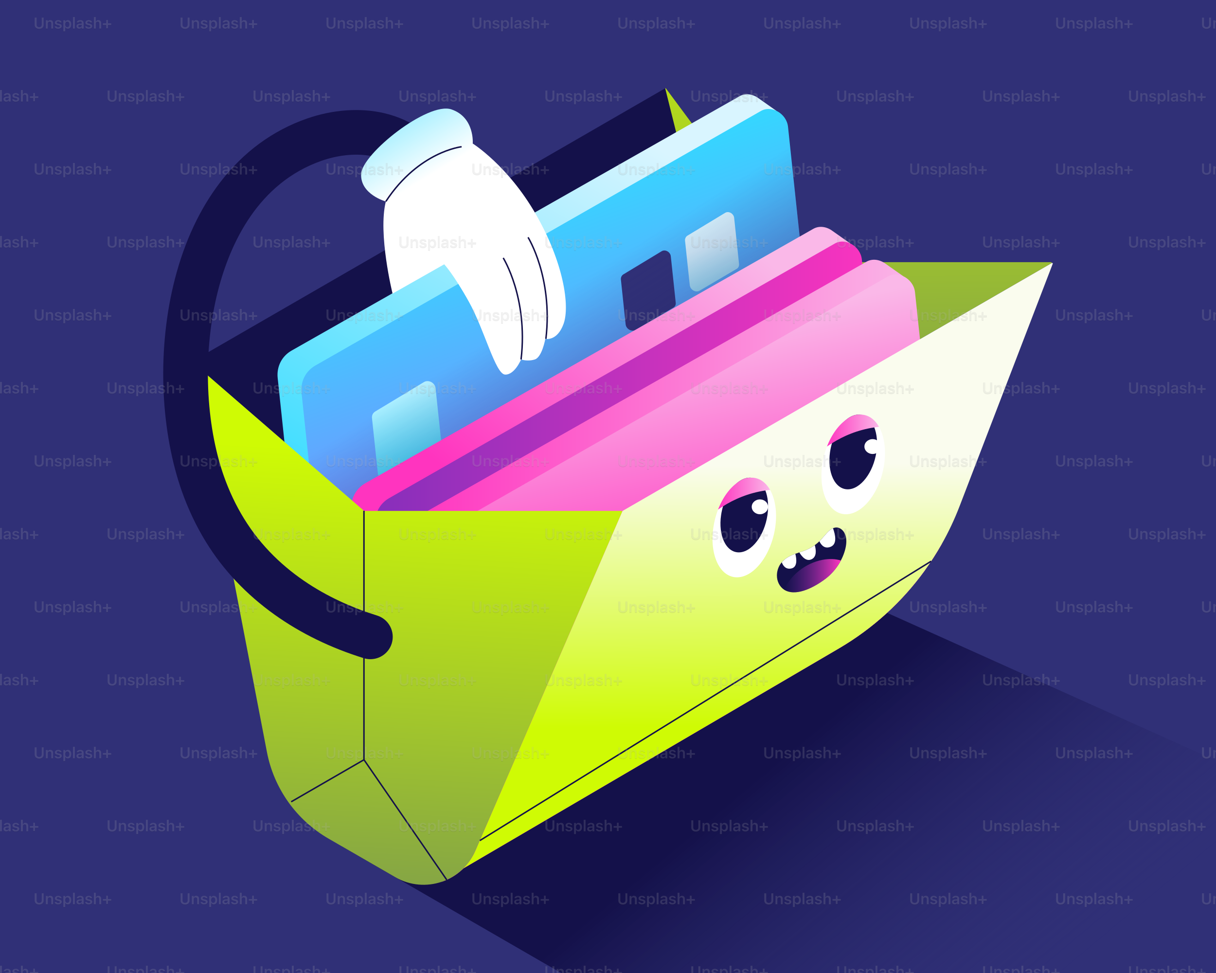 Cartoon folder with a hand placing documents inside