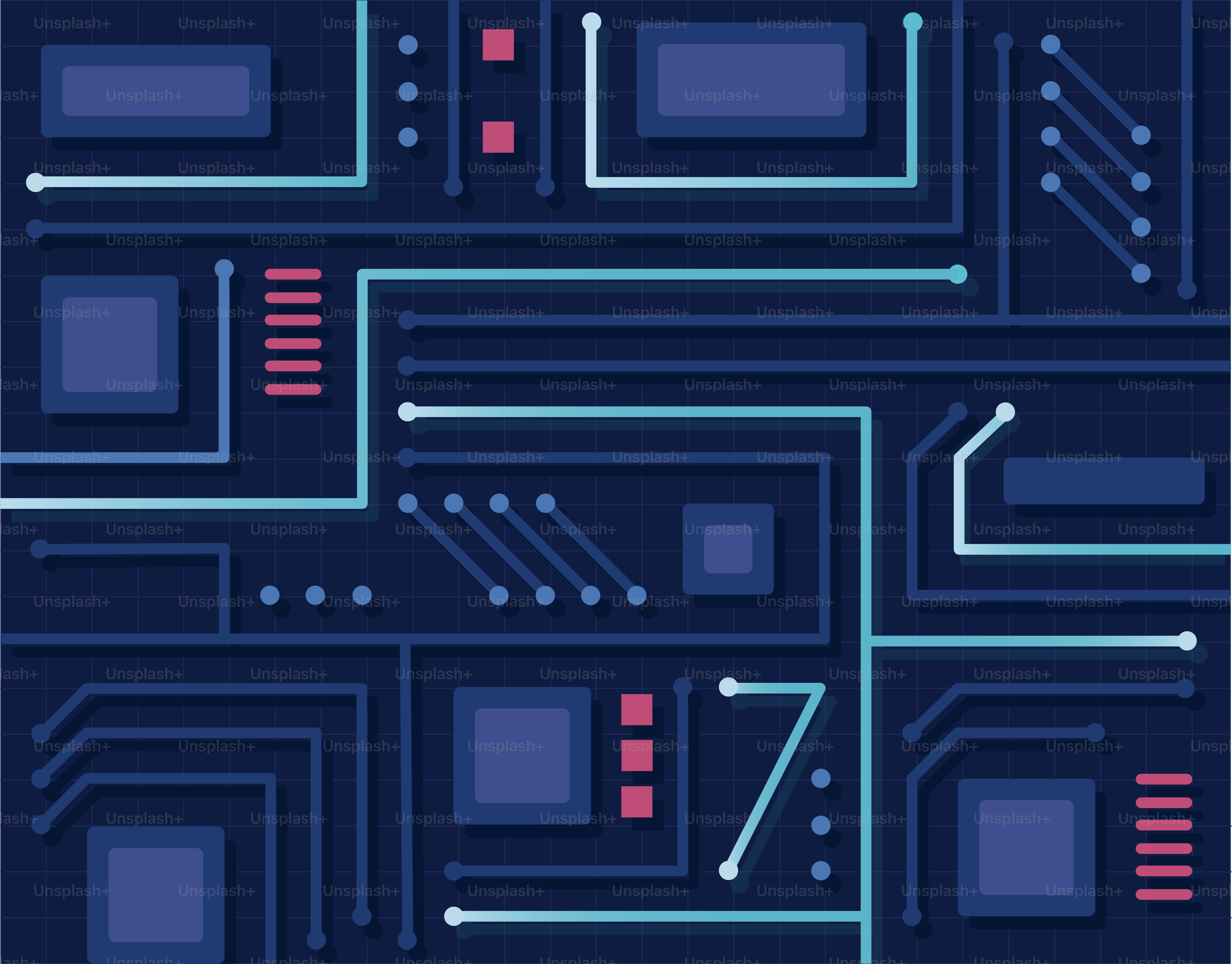 Abstract electronic circuit board pattern with blue and white lines.