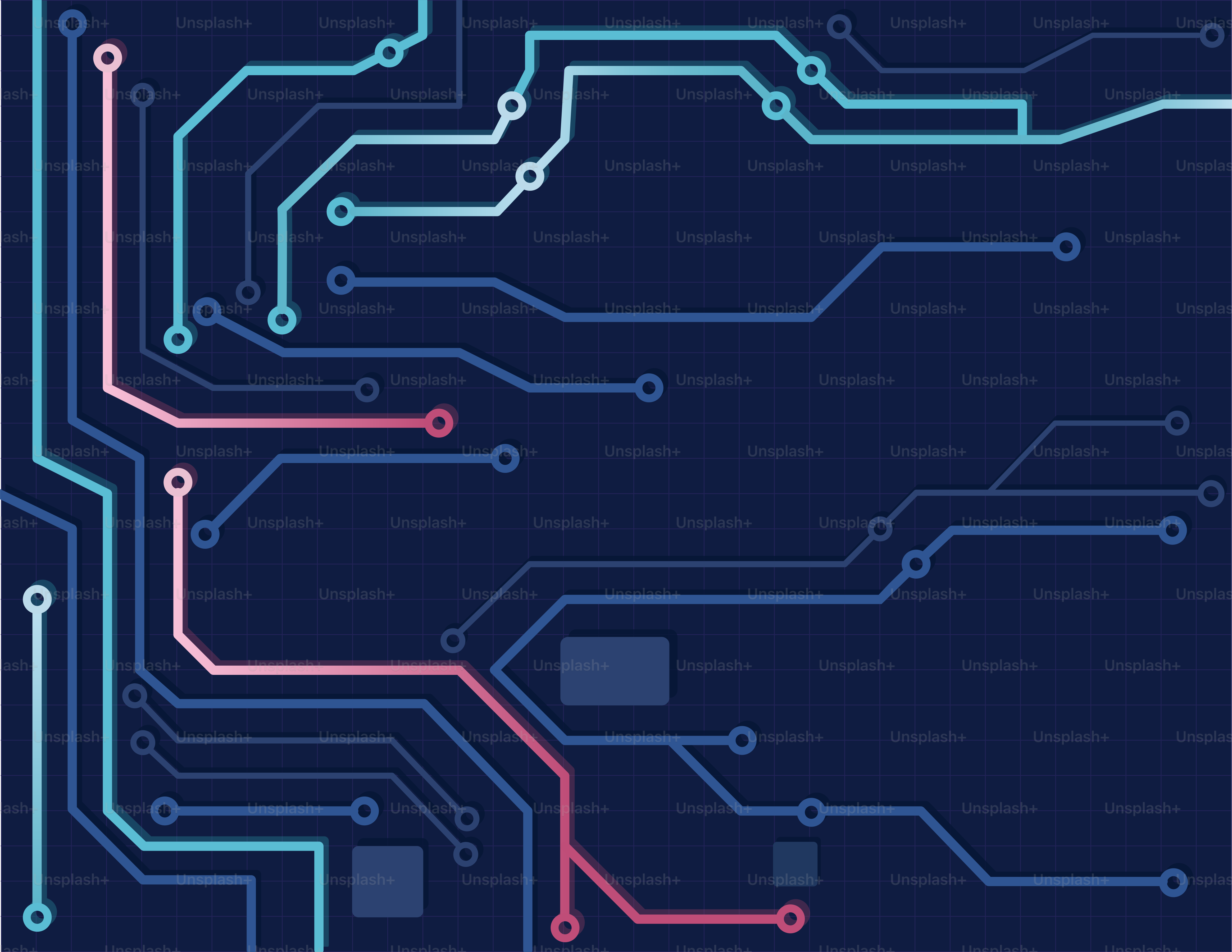 Abstraktes digitales Leiterplattenmuster mit blauen und rosa Linien.