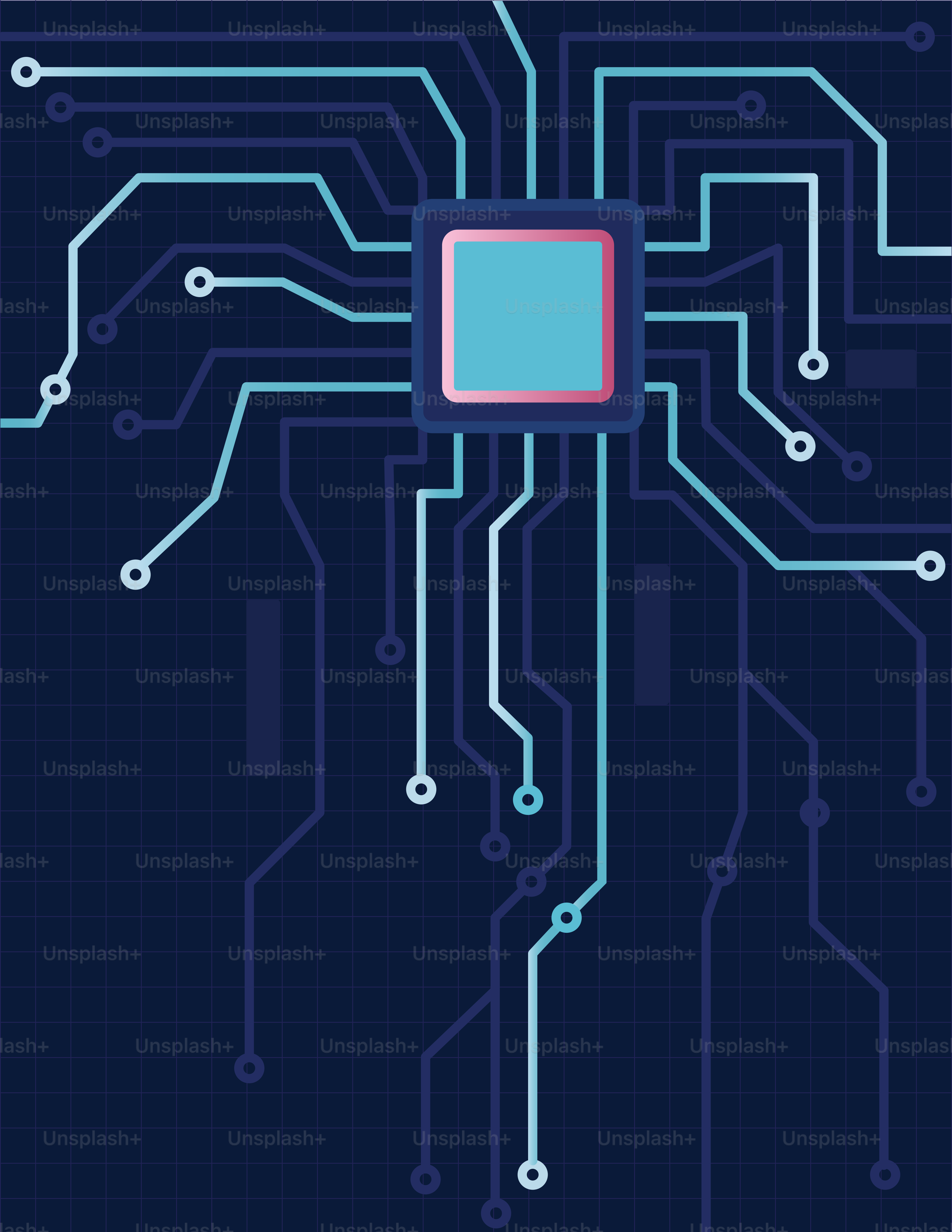 Placa de circuito azul abstracta con procesador central