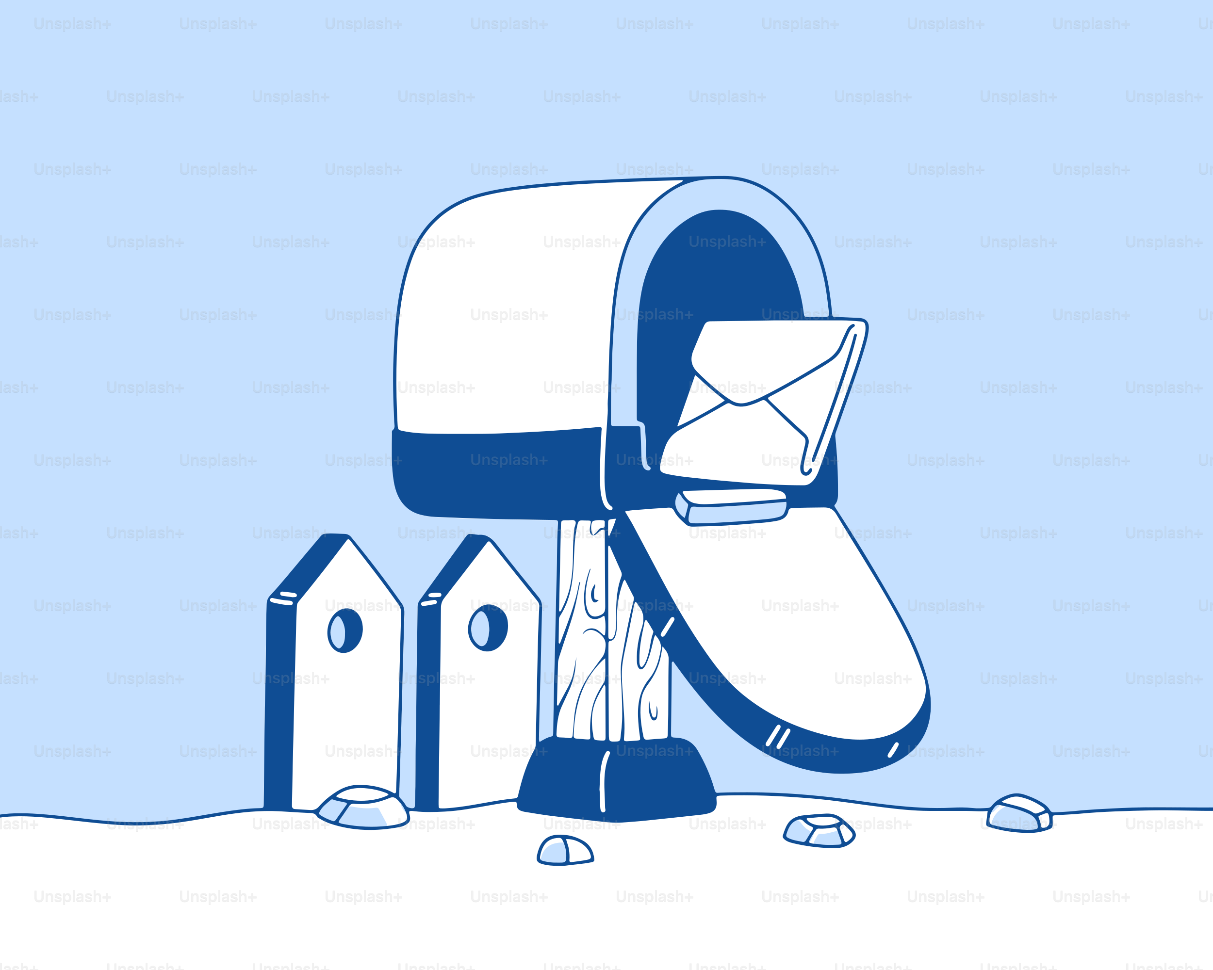 Mailbox with an envelope inside on a blue background.