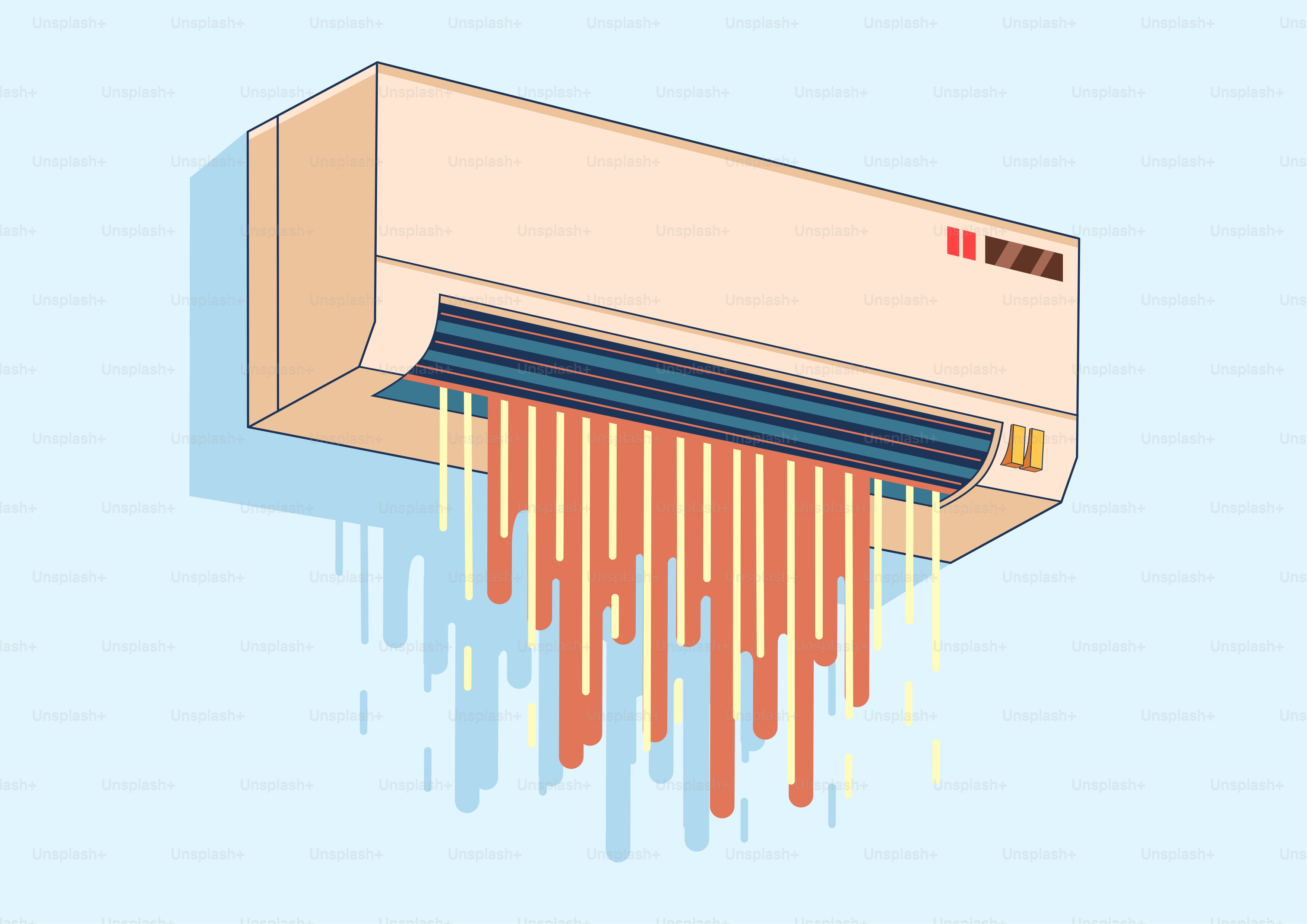 Unità di condizionamento che soffia aria calda su un muro.