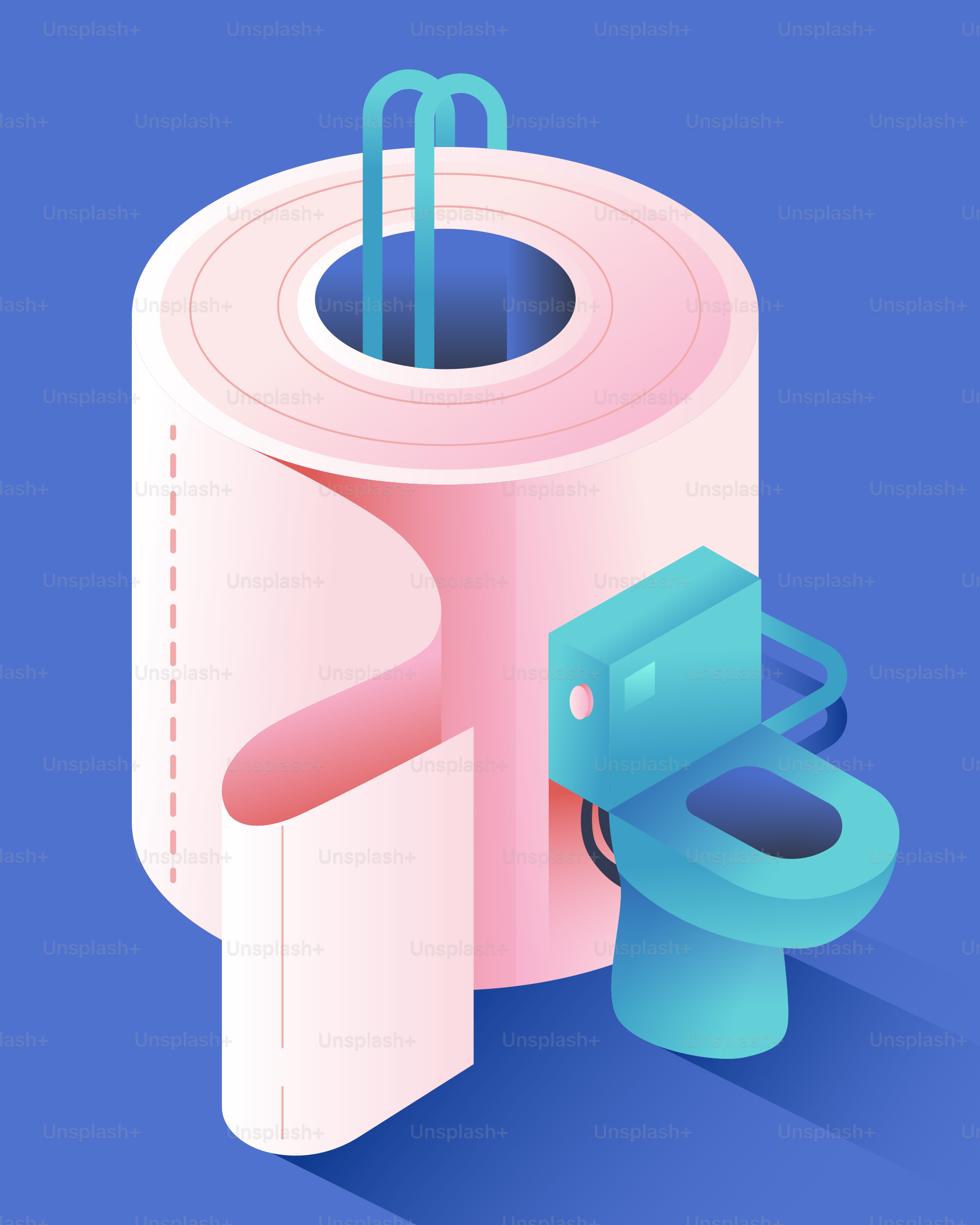 A roll of toilet paper next to a small toilet.