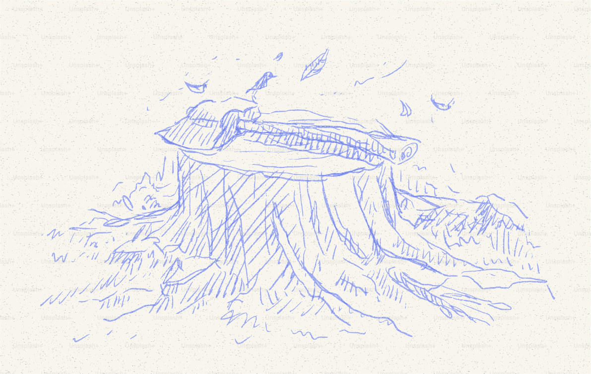 Un hacha descansa sobre un tocón de árbol con hojas caídas.