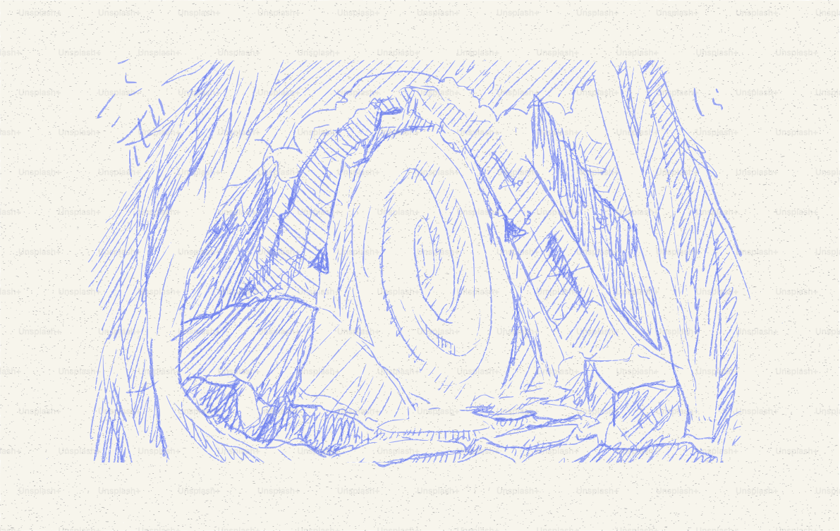 Schizzo di un portale vorticoso in un paesaggio roccioso