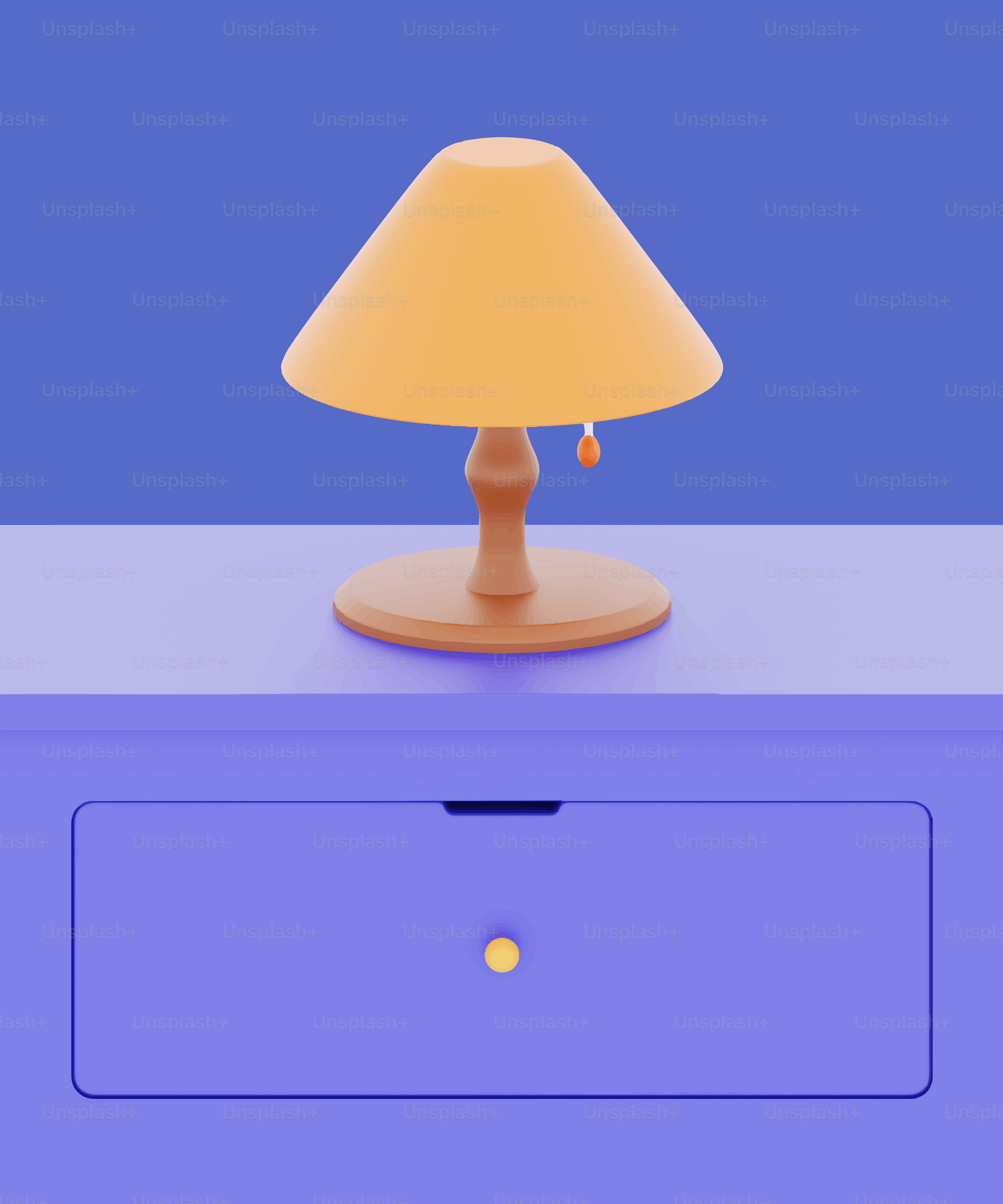 Orange lamp on a purple nightstand with blue background