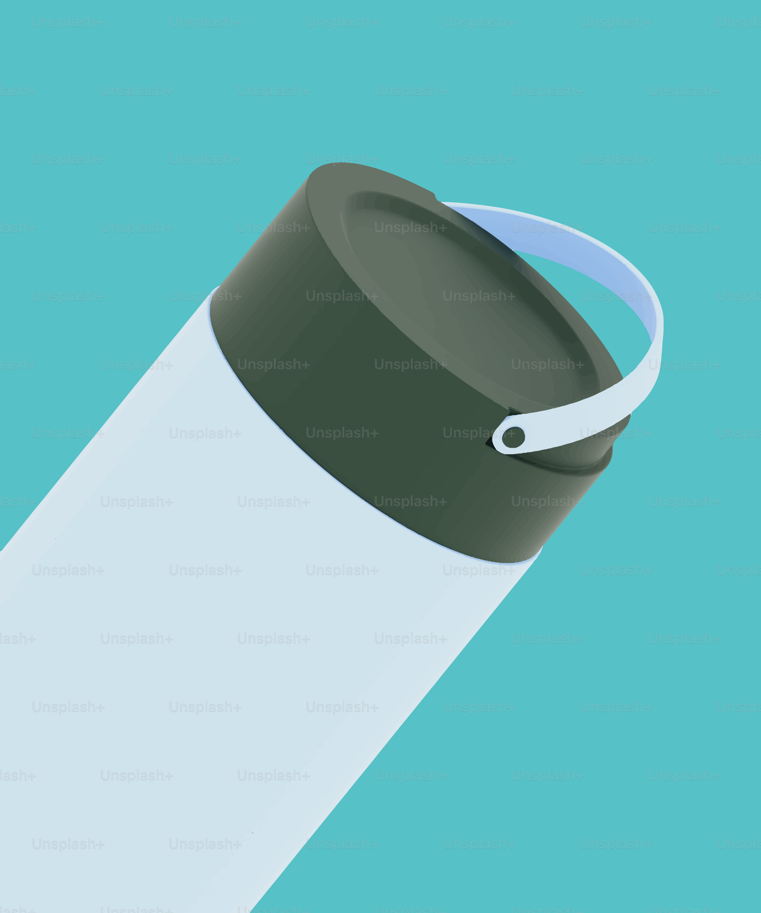 Zylindrischer Behälter mit dunkelgrünem Deckel und Griff