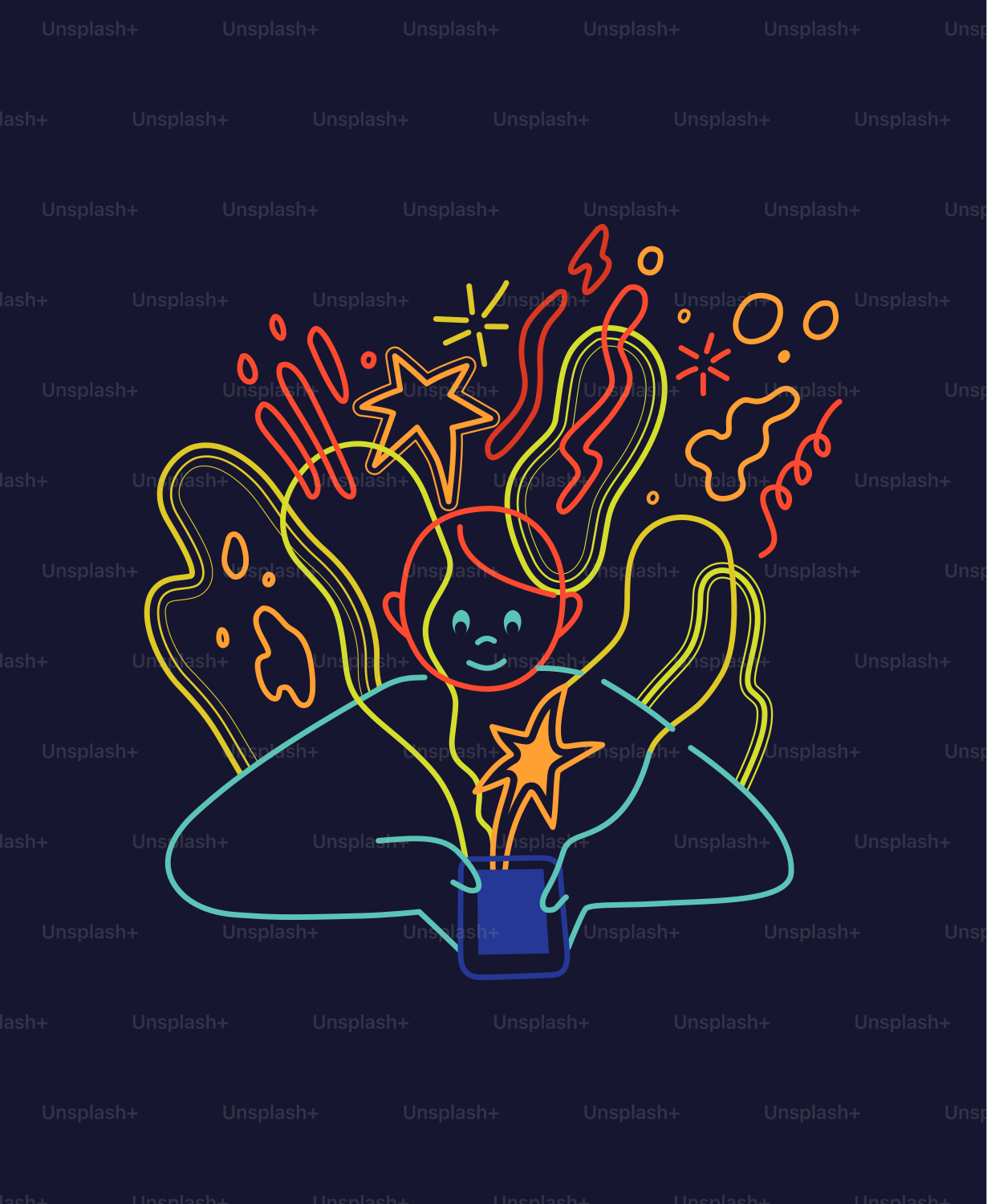 Person holding phone with colorful abstract shapes emerging