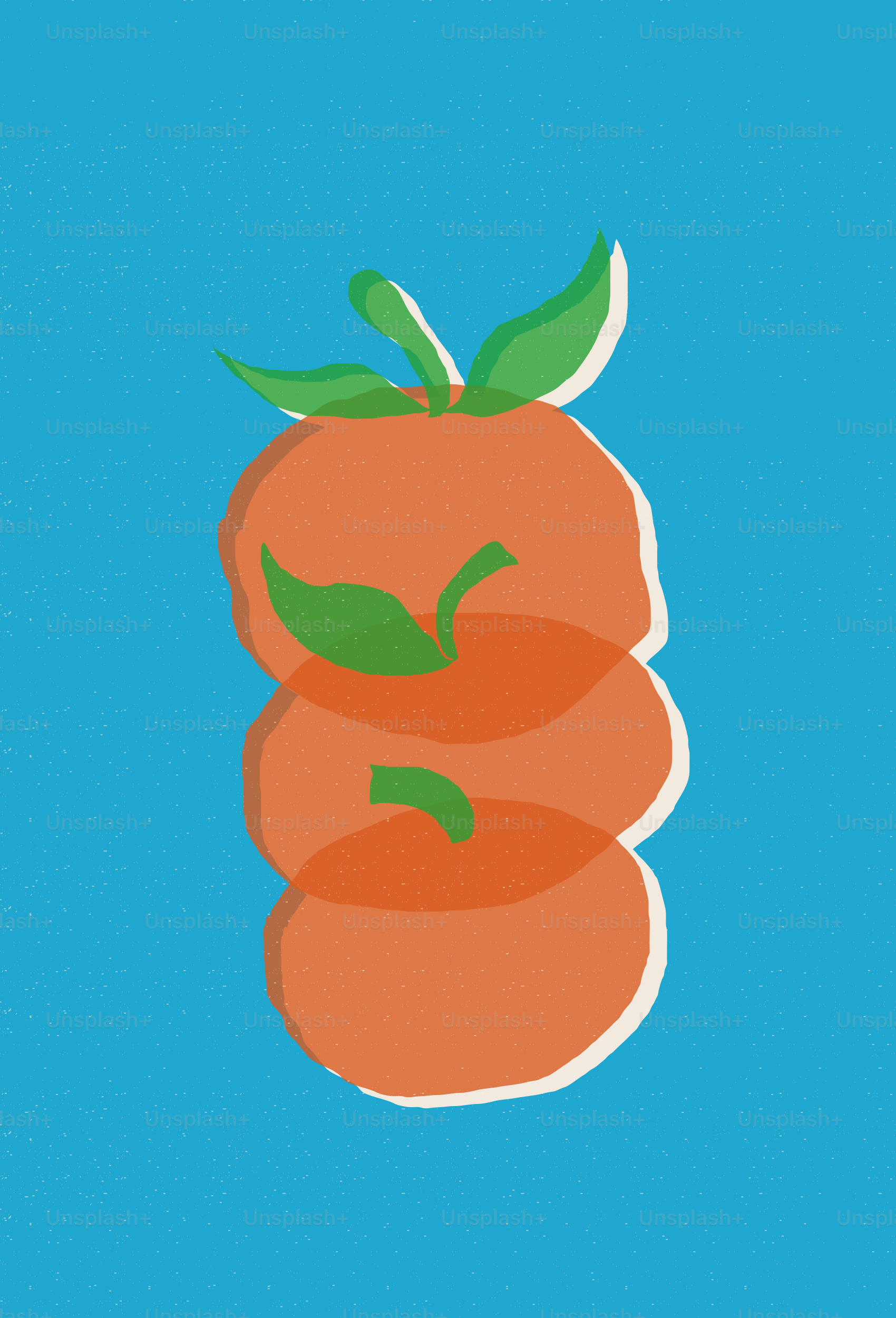 Stack of three stylized oranges on blue background