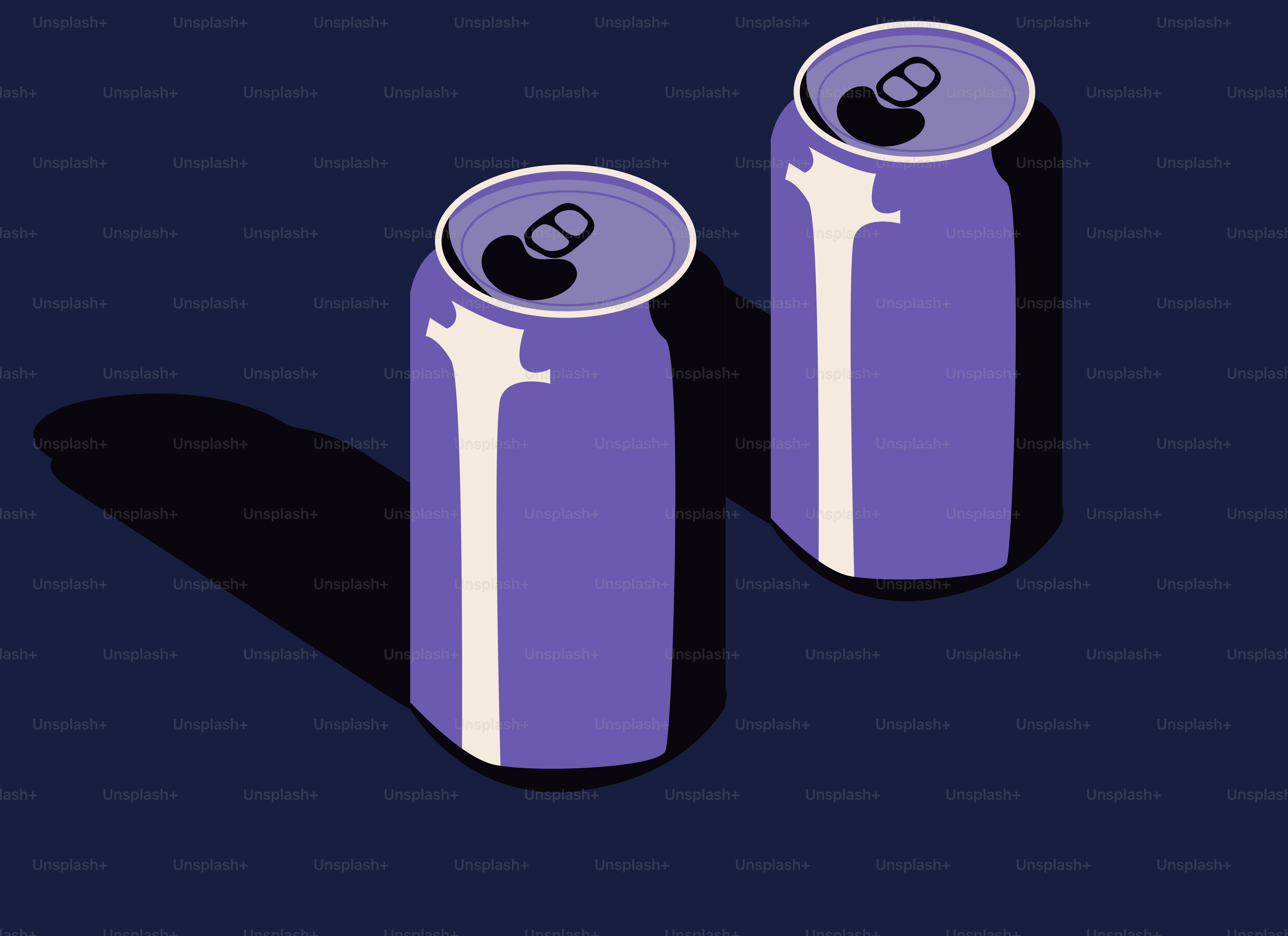 Dos latas moradas proyectando sombras sobre una superficie oscura