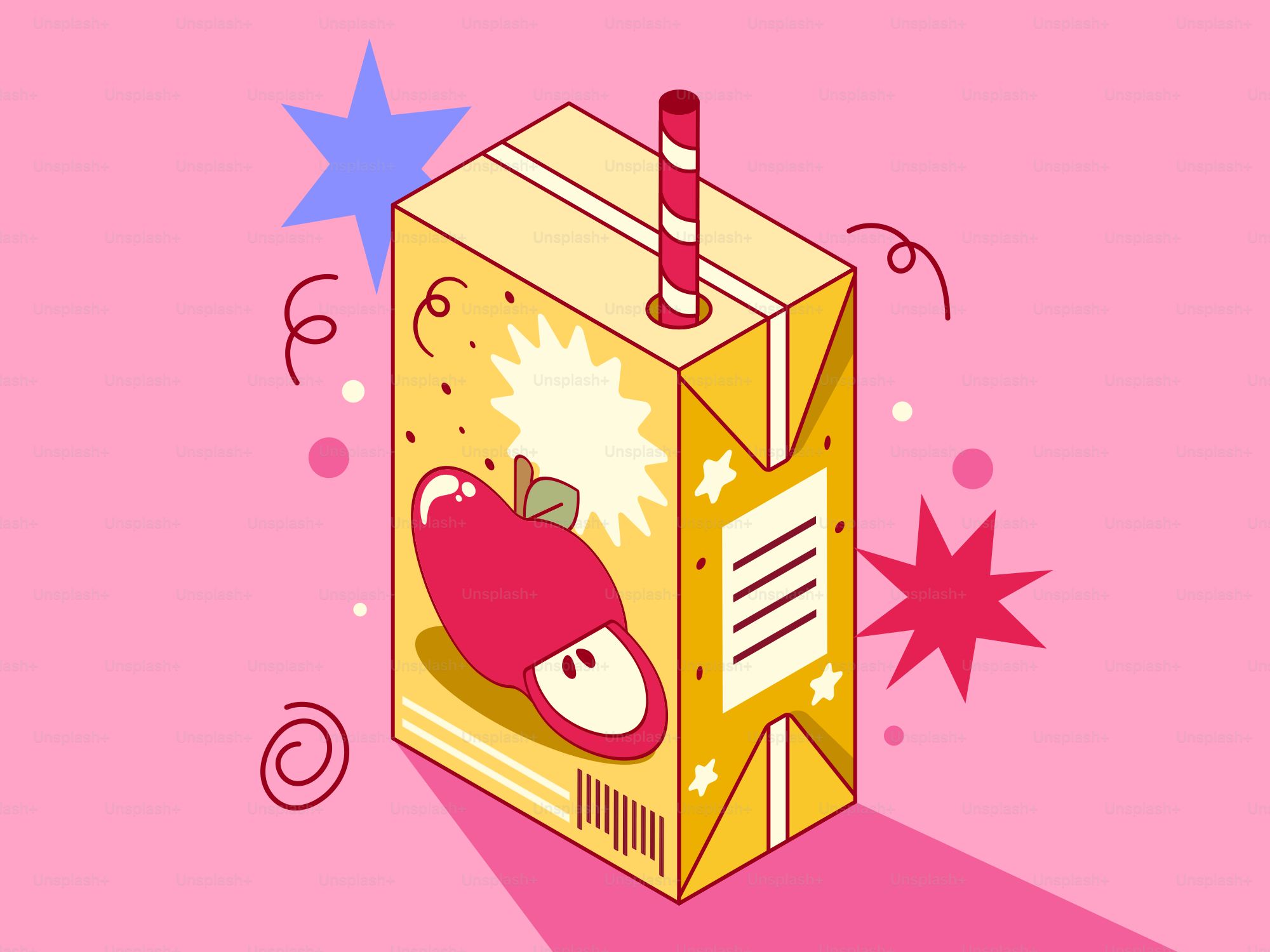 Juice box with apple on pink background