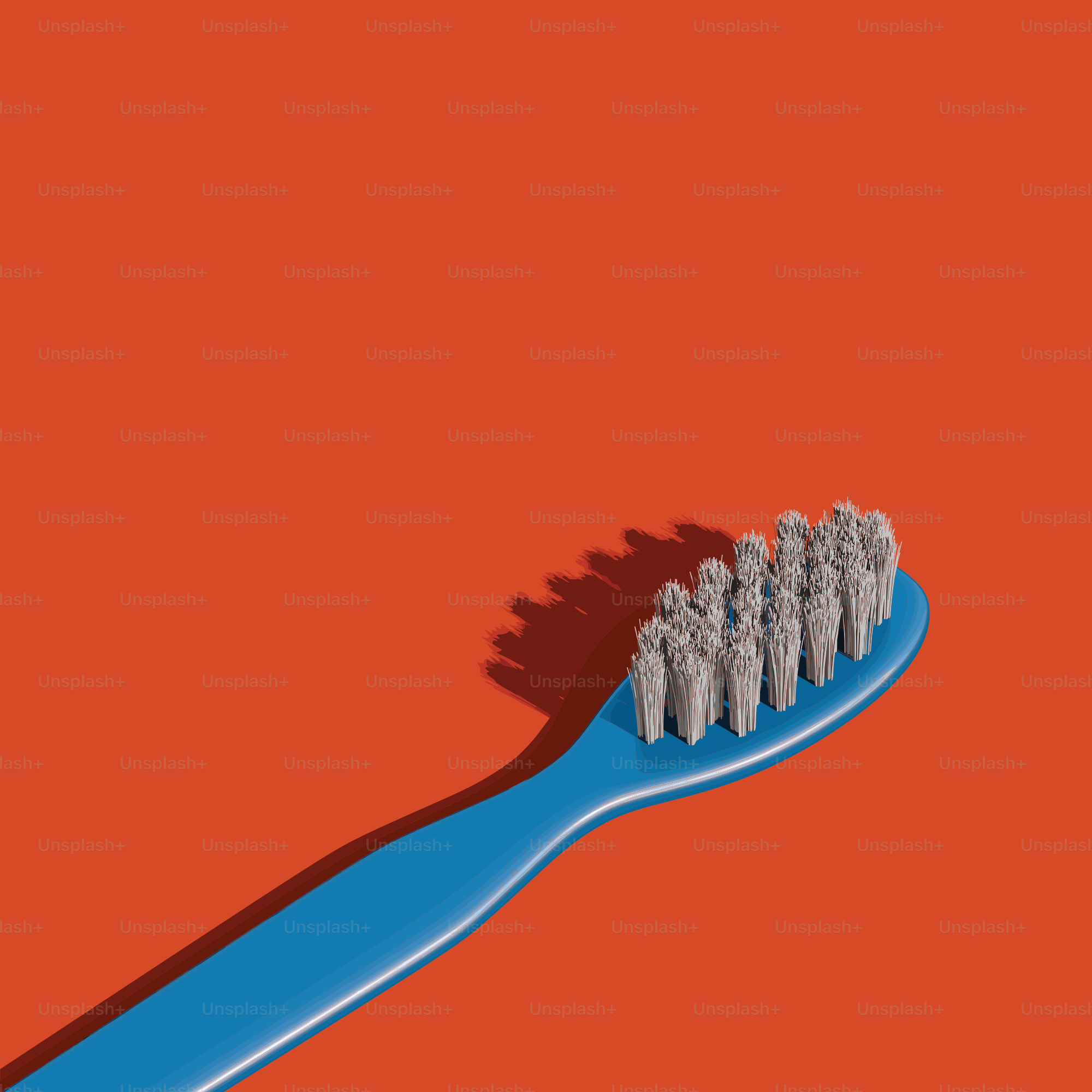 A blue toothbrush with gray bristles on orange background