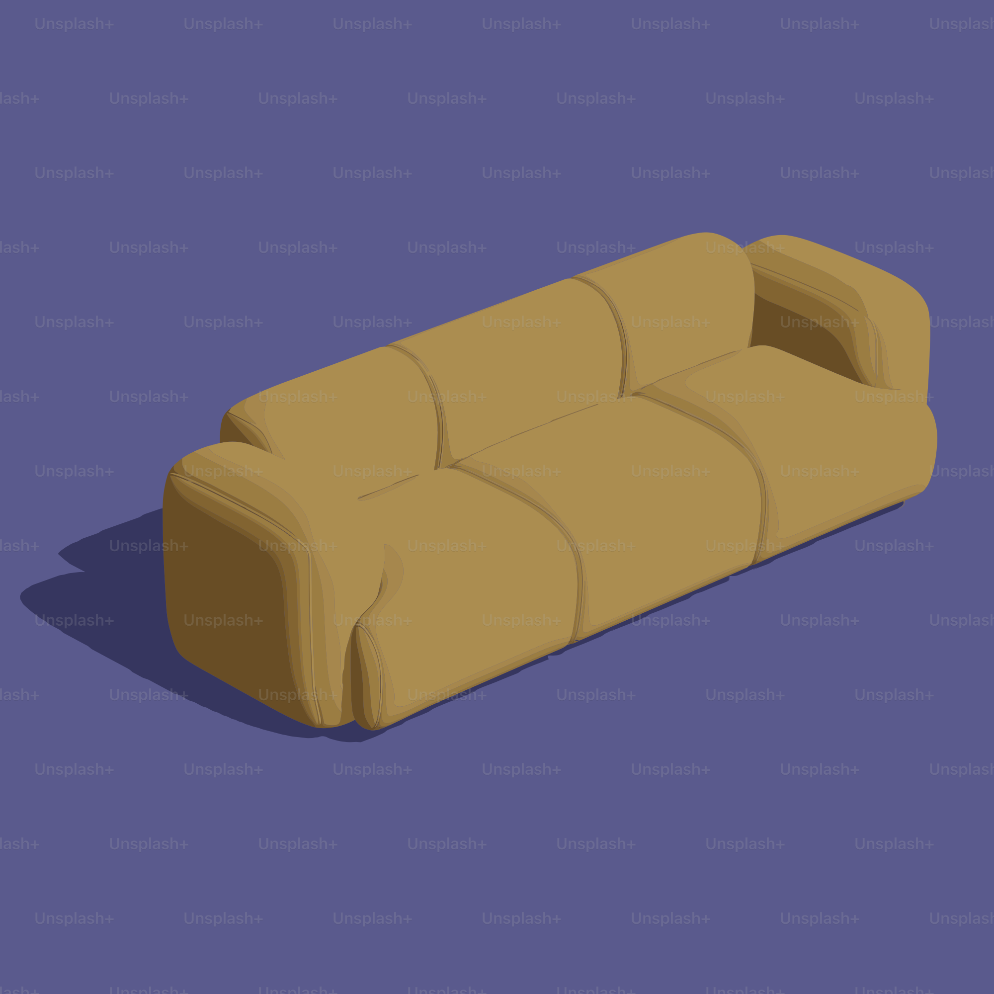 A mustard yellow sofa on a purple background.