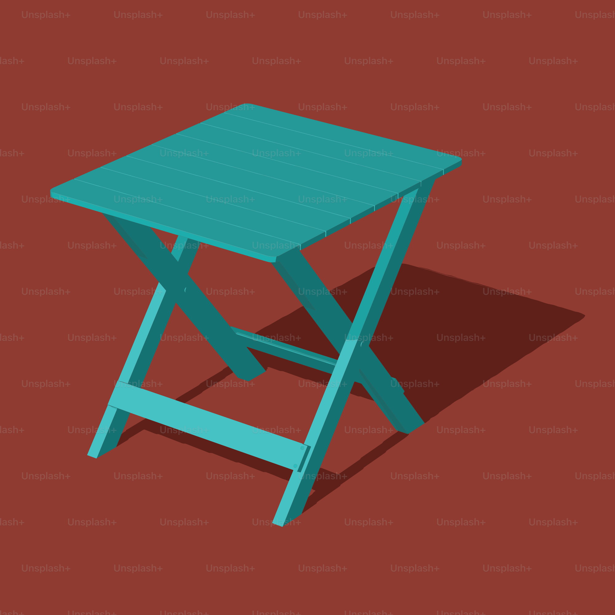 Une table pliante bleu sarcelle projette une ombre.