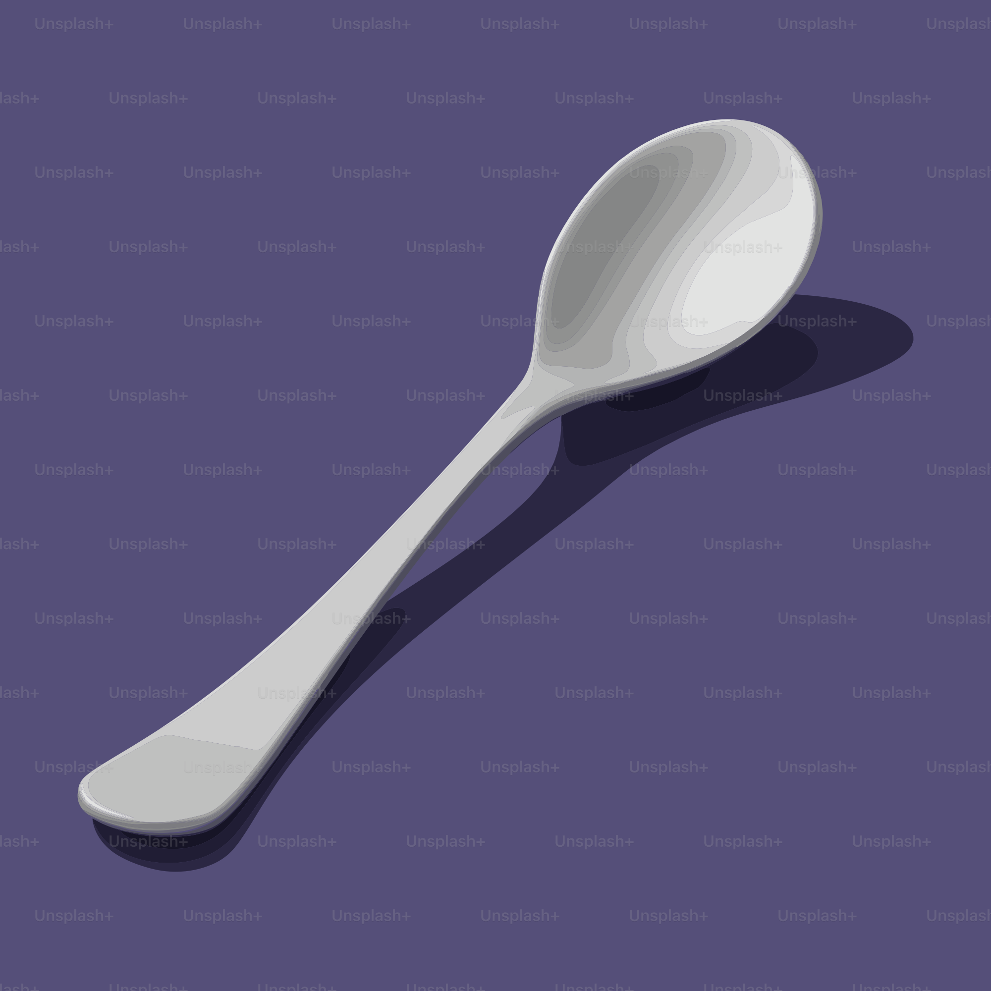A white spoon casting a shadow on a purple background.