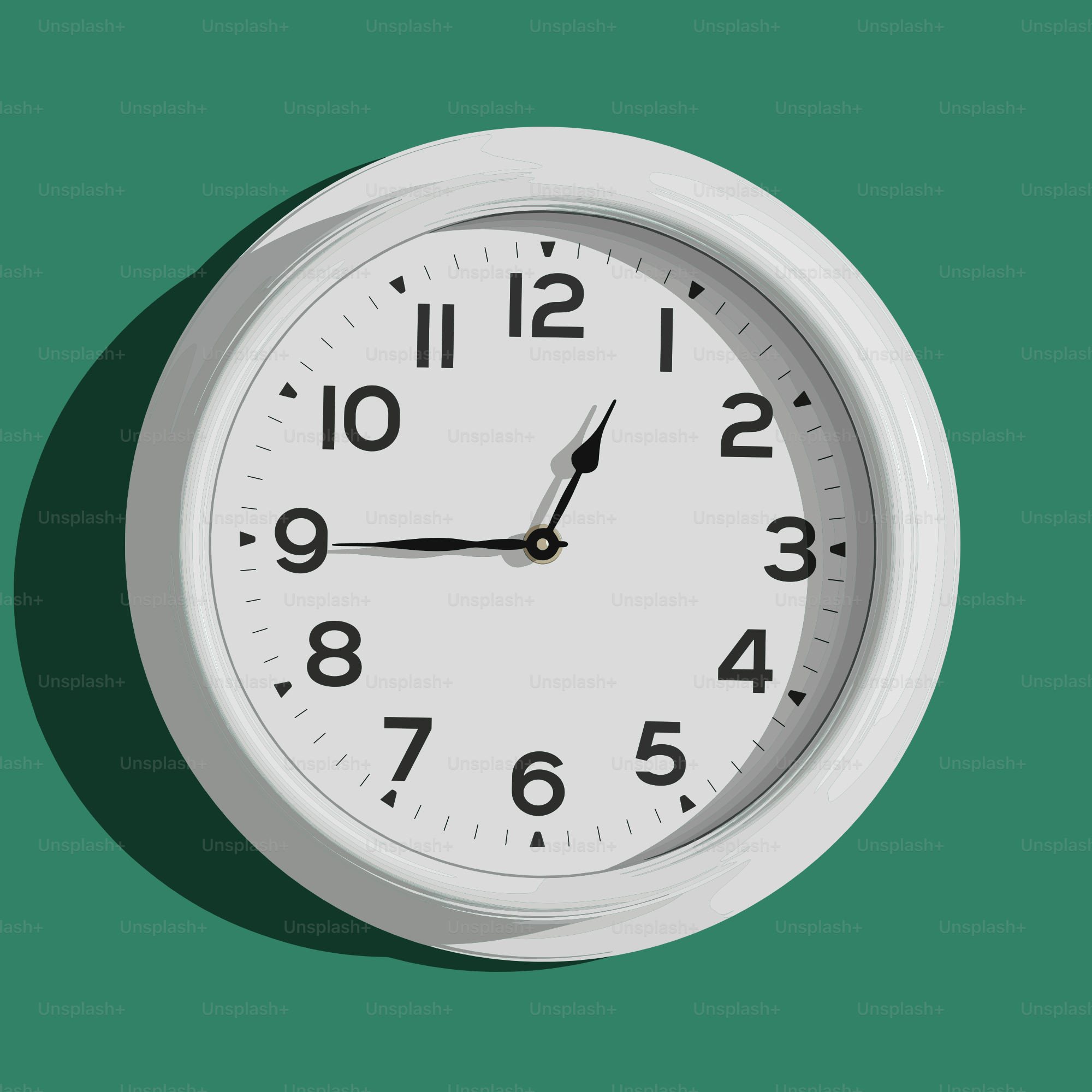 A white wall clock on a green background