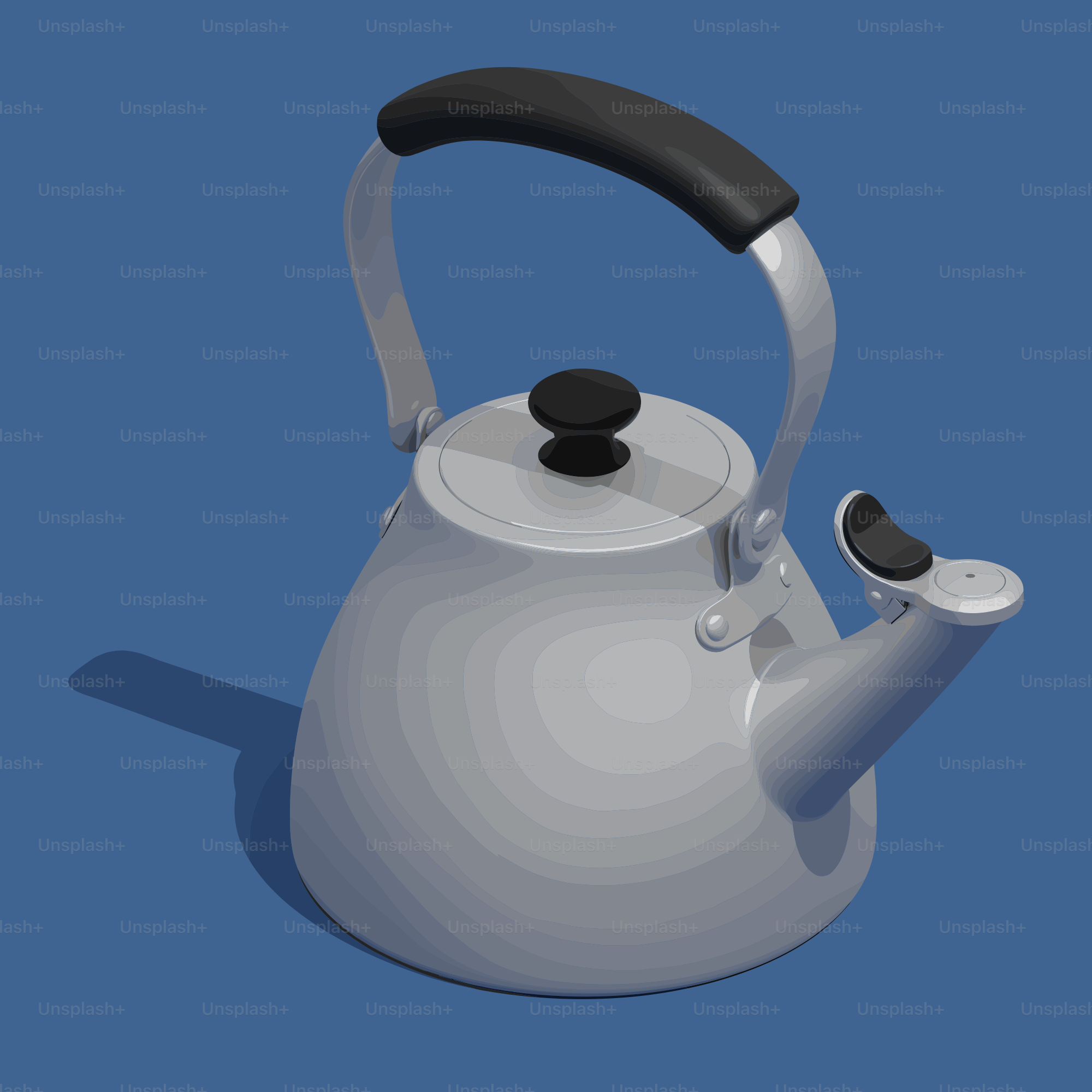 A silver kettle with a black handle and lid