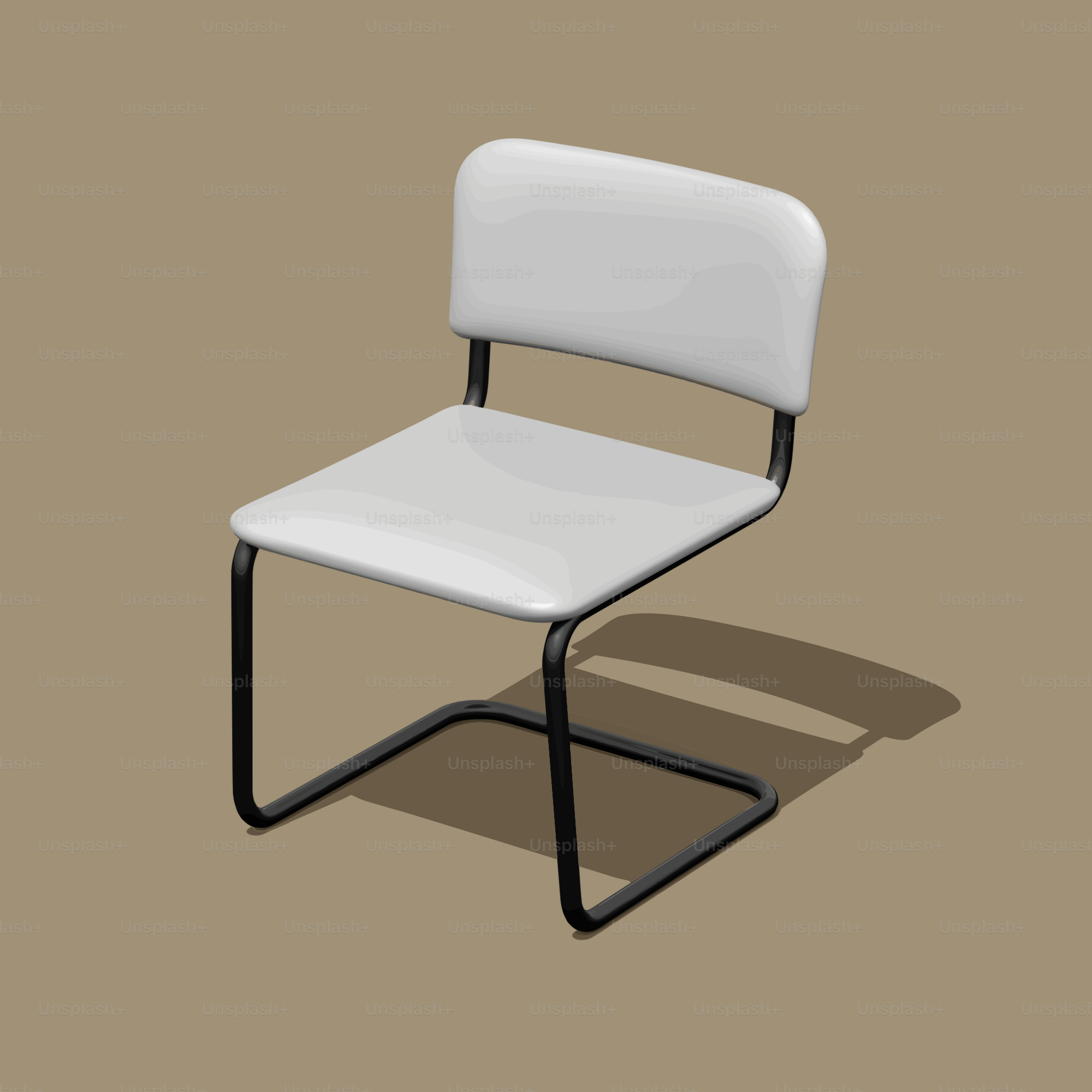A white chair with a black metal frame