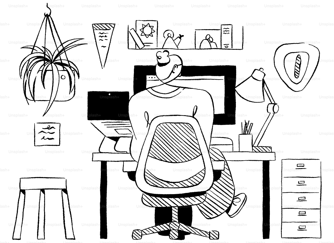 Person, die am Schreibtisch mit Laptop und Computer arbeitet.