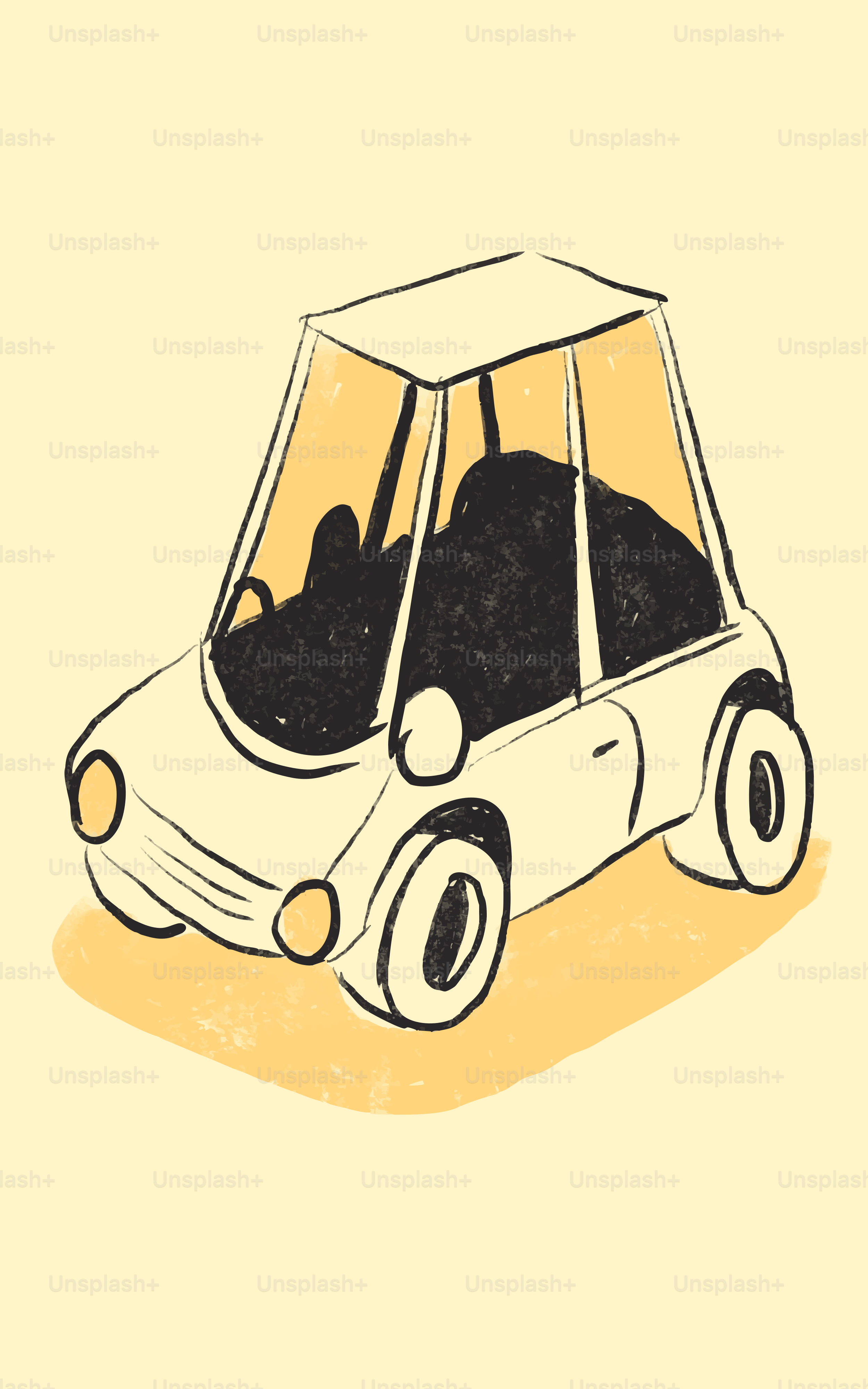 A simple cartoon drawing of a white car.